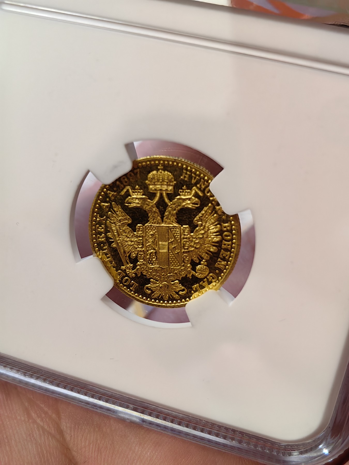 橡树集藏-006场 海纳百川 NGC-MS64PL 1897年奥地利弗朗茨约瑟夫1杜卡特金币，罕见原铸。顶级镜面效果，绝美。 N盒3枚纪录中的冠军分！！！ 今年1月Ha不带PL的 MS63分 成交价660刀