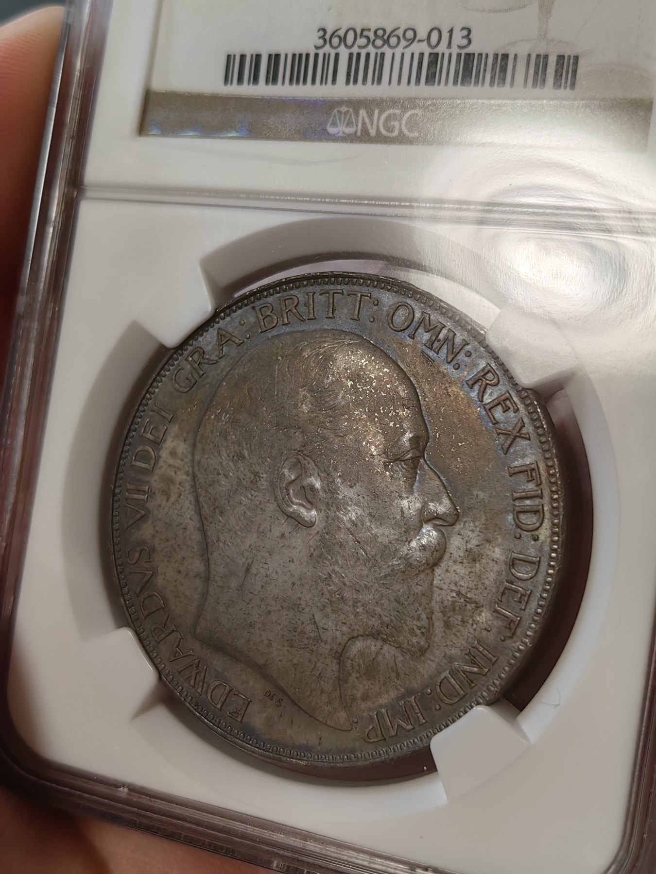 橡树集藏-006场 海纳百川 ngc-MS63 1902年爱七马剑 磨砂质老包浆，正面环彩，背面老包浆，MS63以上高分不多，品相到位的藏品