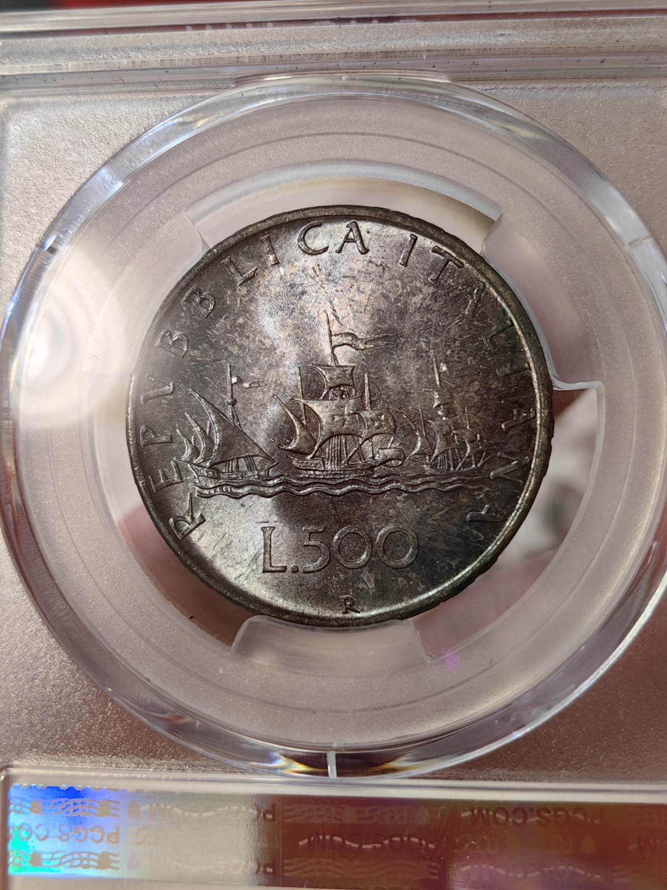 橡树集藏-006场 海纳百川 pcgs-ms66 1958年意大利500里拉银币 热门帆船人妻 经典设计 双面顶级浓郁彩浆 无敌车轮霜光 纵享丝滑 不可多见首年版 亚军分 仅一枚66+更高 实物绝美