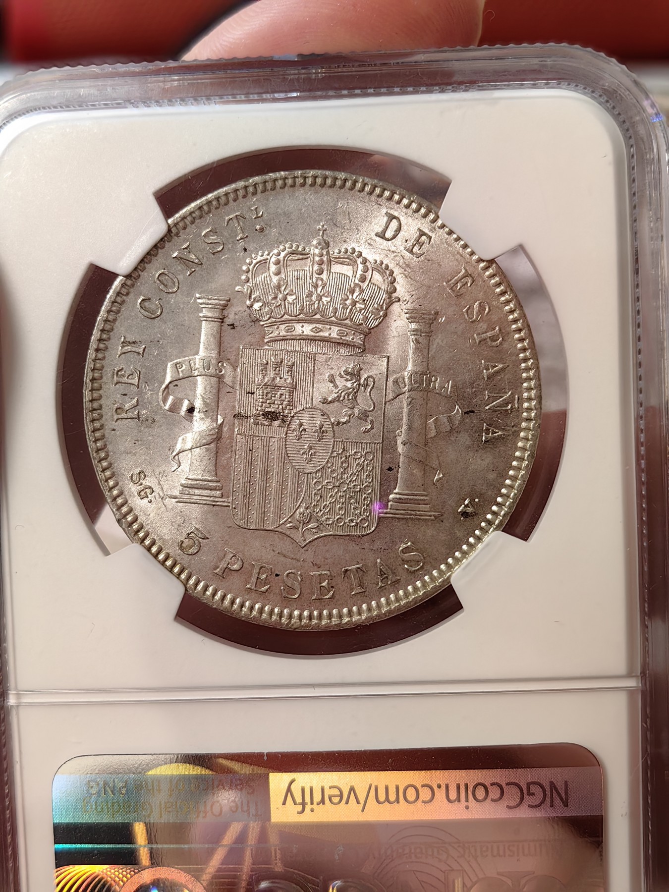 橡树集藏-006场 海纳百川 ngc-MS63 1898年西班牙5比塞塔大银币 经典的可爱男童 王冠双柱 越来越受欢迎的品种