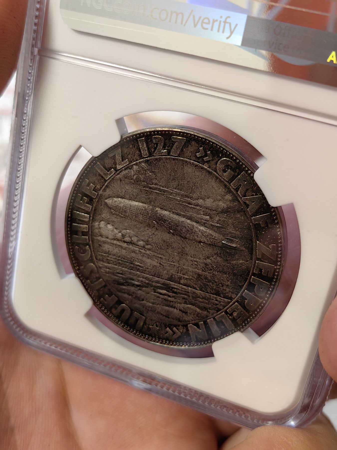 橡树集藏-006场 海纳百川 NGC-ms66 ,1928 齐柏林爵士纪念银章，顶级高分，镜面五彩。