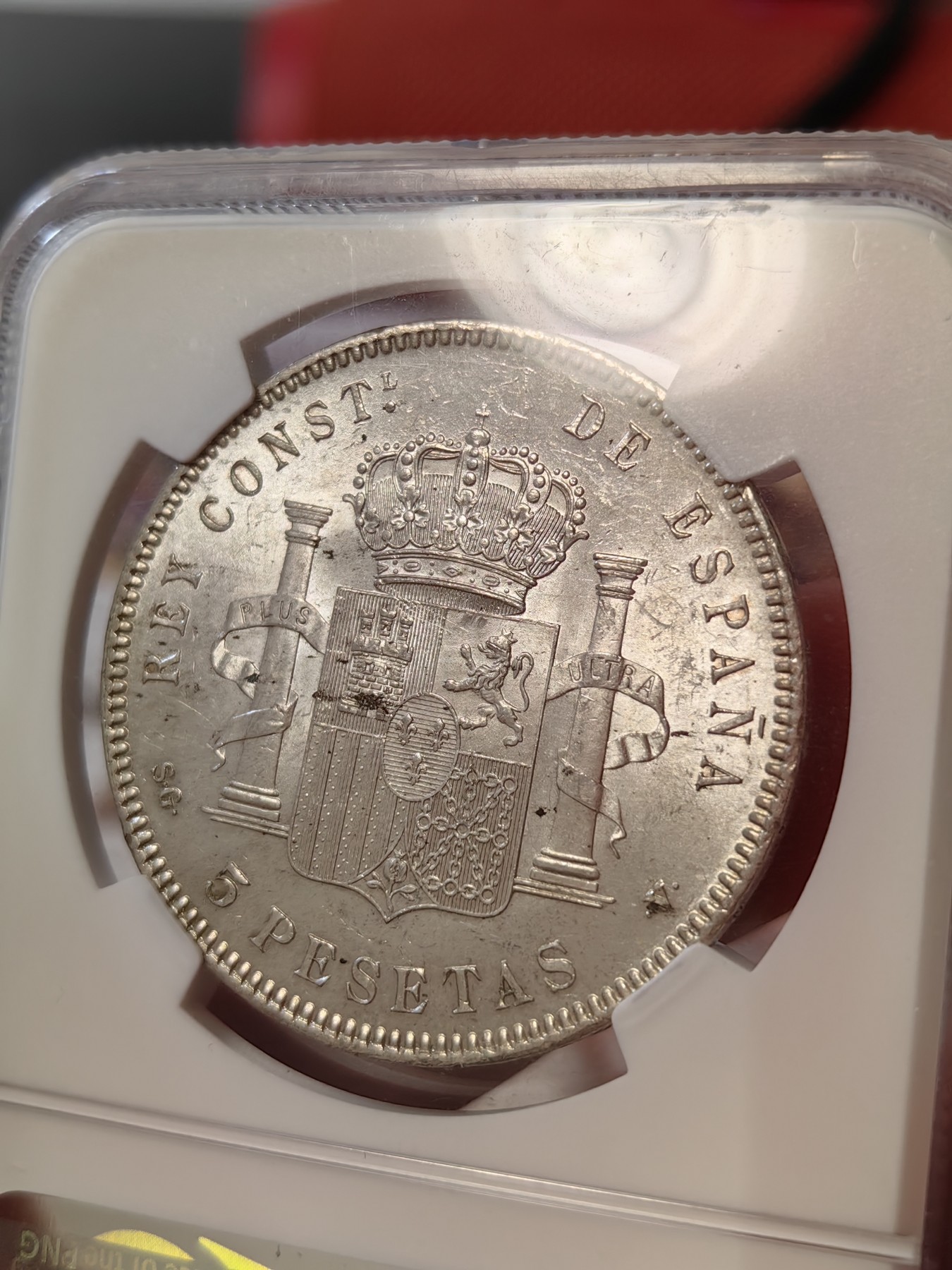 橡树集藏-006场 海纳百川 ngc-MS63 1898年西班牙5比塞塔大银币 经典的可爱男童 王冠双柱 越来越受欢迎的品种