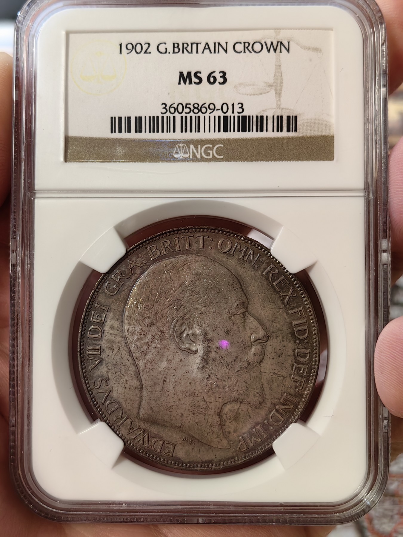 橡树集藏-006场 海纳百川 ngc-MS63 1902年爱七马剑 磨砂质老包浆，正面环彩，背面老包浆，MS63以上高分不多，品相到位的藏品