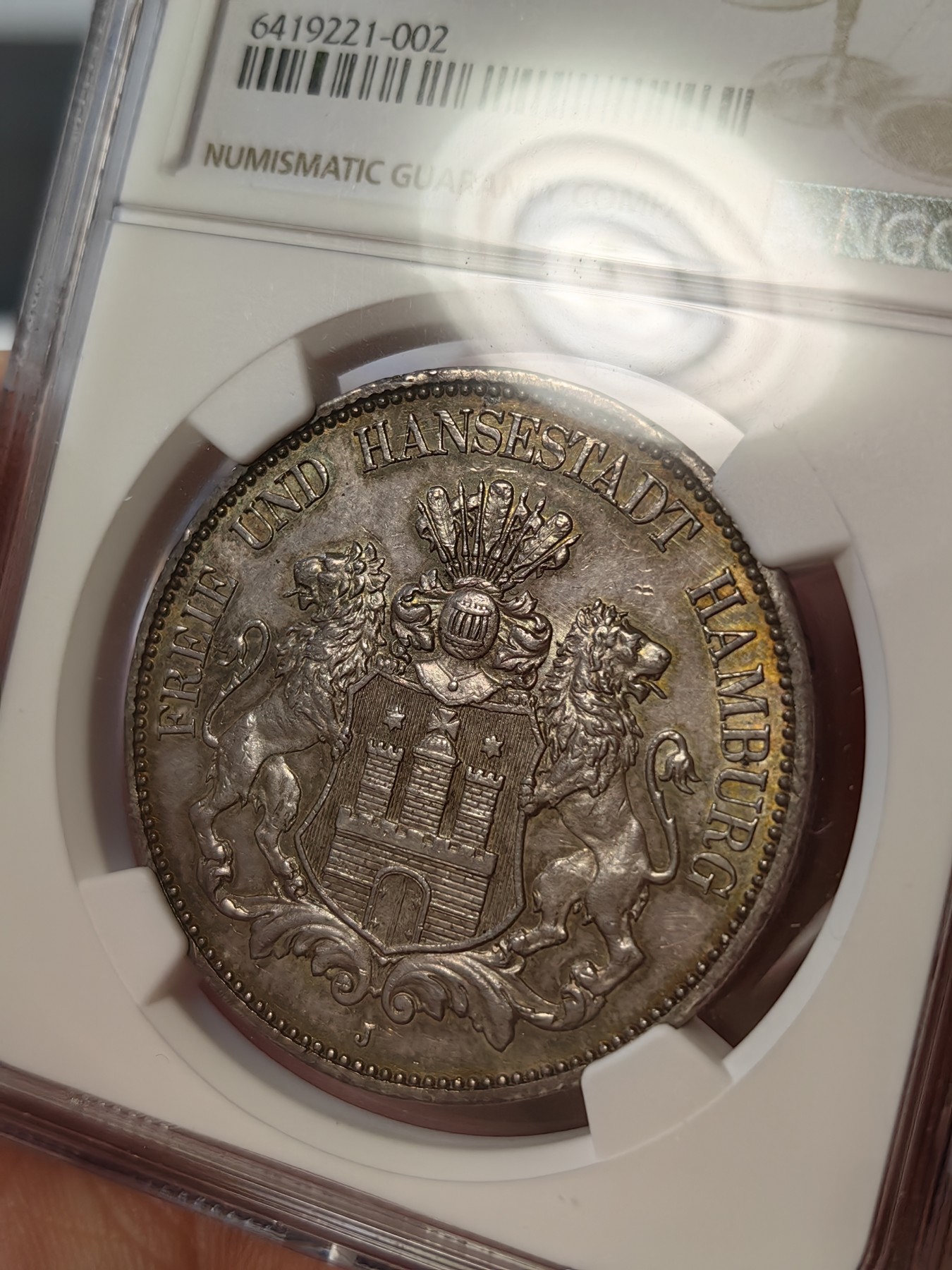 橡树集藏-006场 海纳百川 NGC-MS63 1913年 德国汉堡双狮5马克 温润五彩包浆 沁人心脾 超强底板 严评 入手典藏佳品 