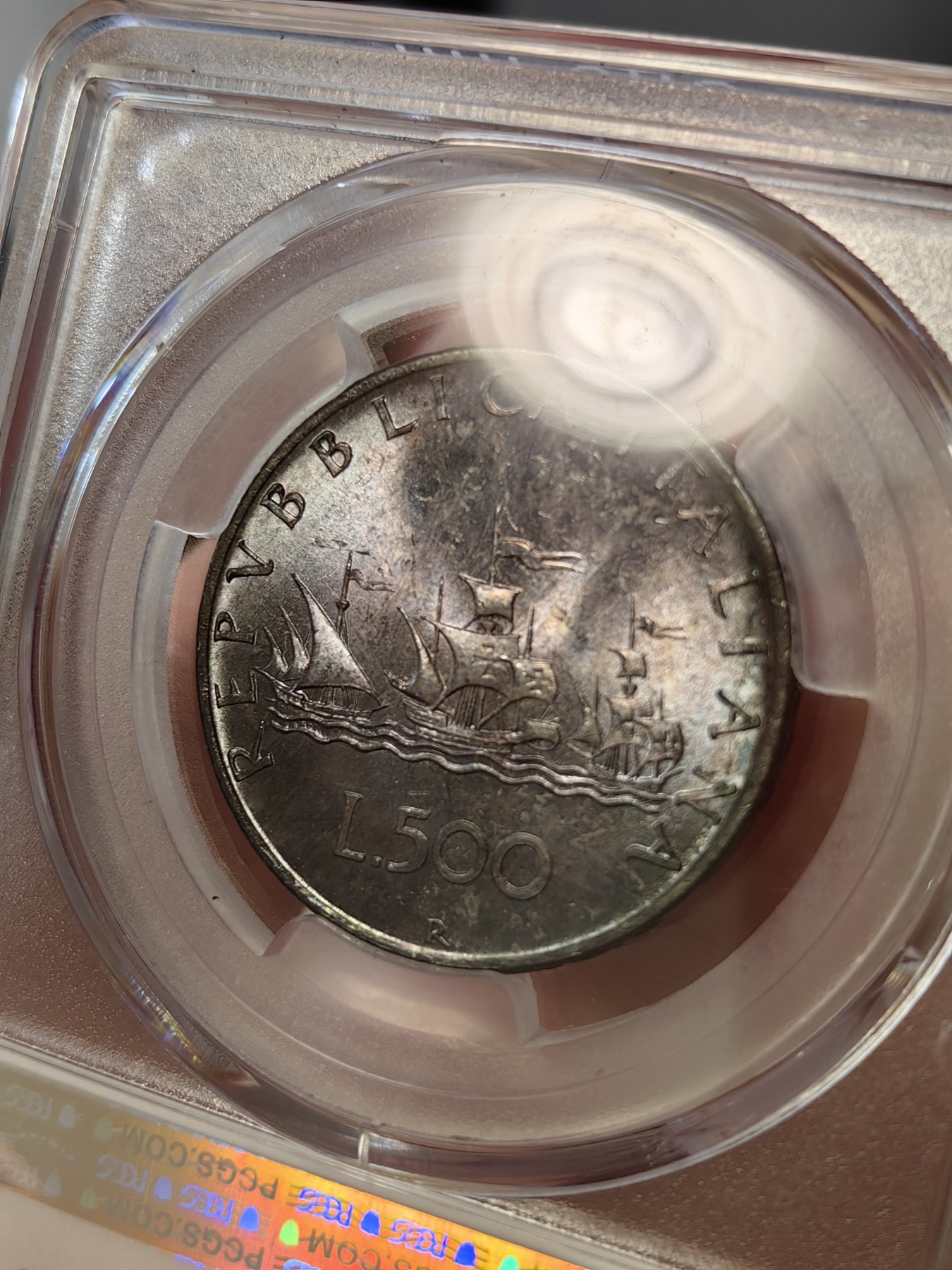橡树集藏-006场 海纳百川 pcgs-ms66 1958年意大利500里拉银币 热门帆船人妻 经典设计 双面顶级浓郁彩浆 无敌车轮霜光 纵享丝滑 不可多见首年版 亚军分 仅一枚66+更高 实物绝美