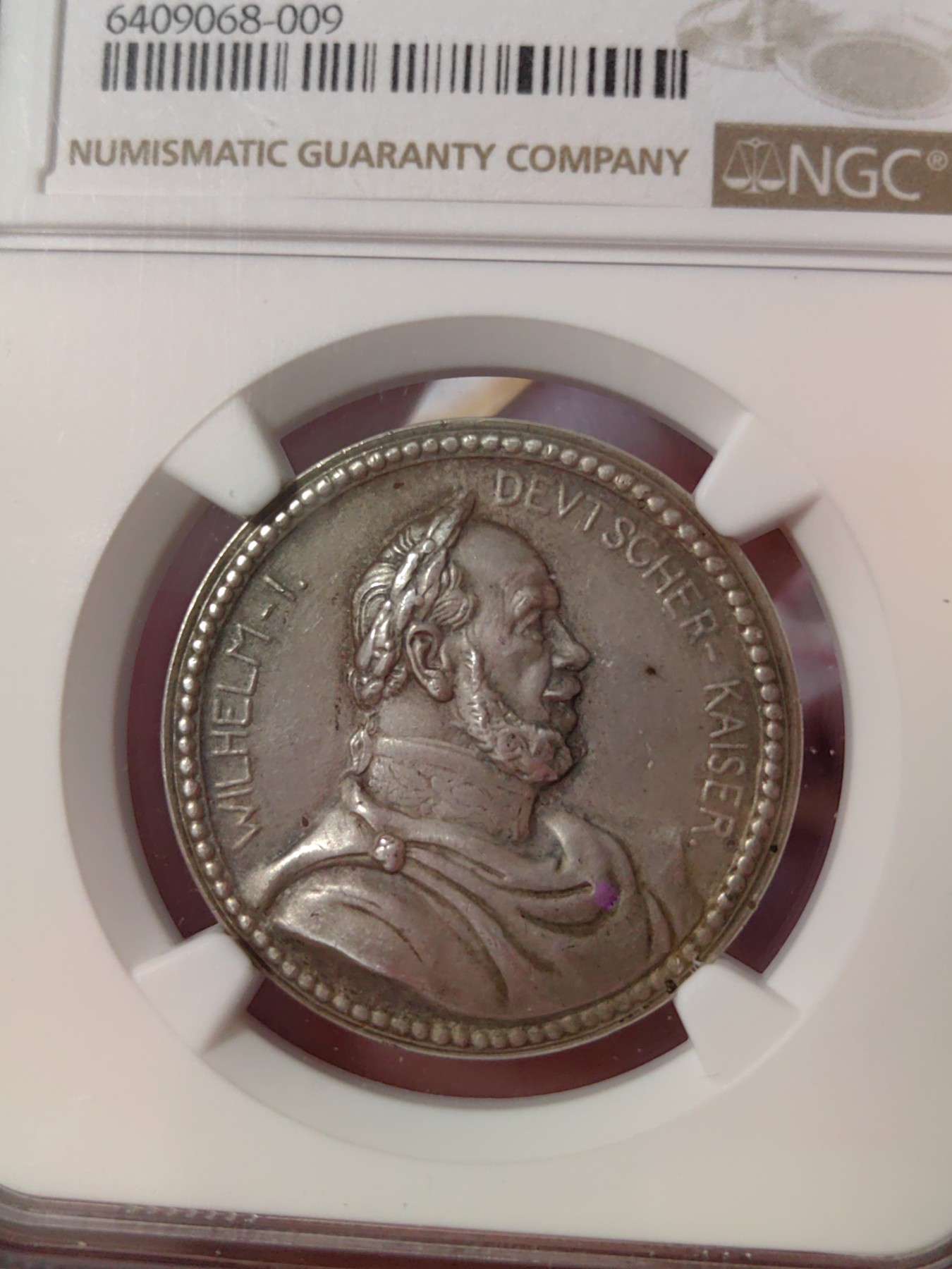 橡树集藏-006场 海纳百川 ngc-Ms64 1905年德国纽伦堡纪念德意志第二帝国皇帝威廉一世骑马戎装雕像揭幕纪念银章， 数据库唯一评级，冠军分。超高浮雕，细节丰富。骏马踏红花，一代枭雄，英姿飒爽。