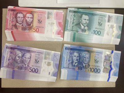 新版4张（50/100/500/1000）牙买加塑料纪念钞尾2同（现货包邮）