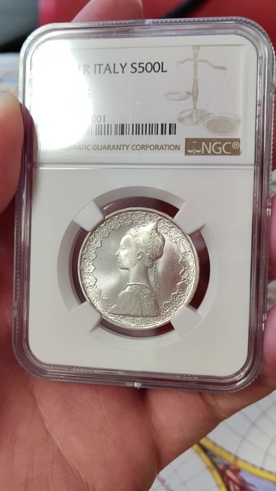 橡树集藏-006场 海纳百川 NGC-MS66  1981年意大利500里拉银币 帆船人妻 经典设计 强车轮原银霜光
