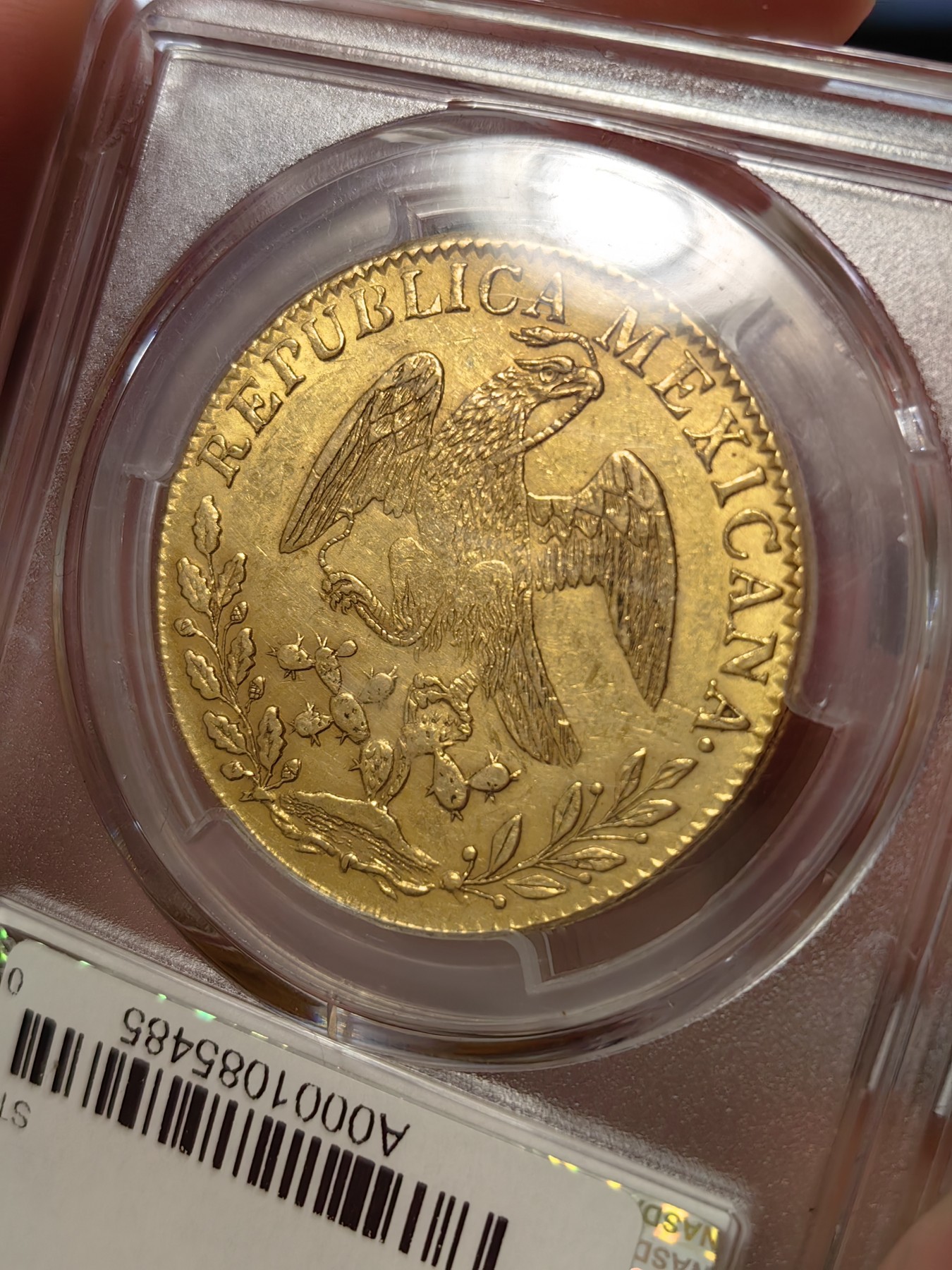 橡树集藏-006场 海纳百川 pcgs-au58 1849年墨西哥8e大金币 自由帽金鹰 老金币投资佳品
