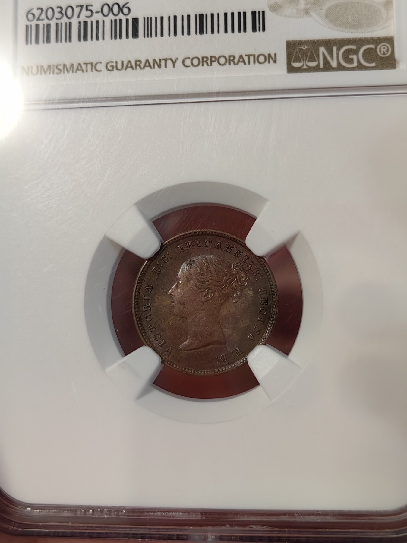 橡树集藏-006场 海纳百川 NGC-MS61 英国1844年1/2法新，整体包浆均匀，底板仍有车轮转光，观感好，一枚不错的英系辅币