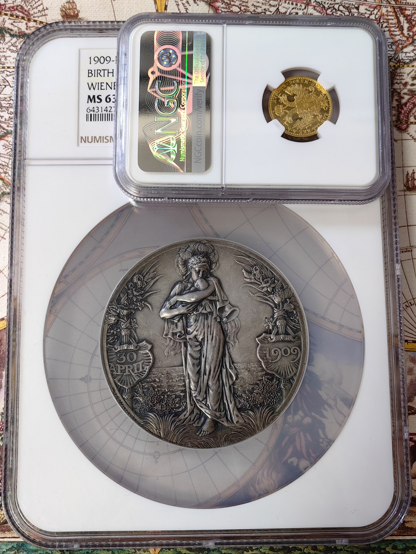 橡树集藏-006场 海纳百川 NGC MS63 1909年荷兰朱莉安娜公主诞生纪念大银章，发行量400枚，荷兰王室经典名章 现在好品相的越来越难见到！！！