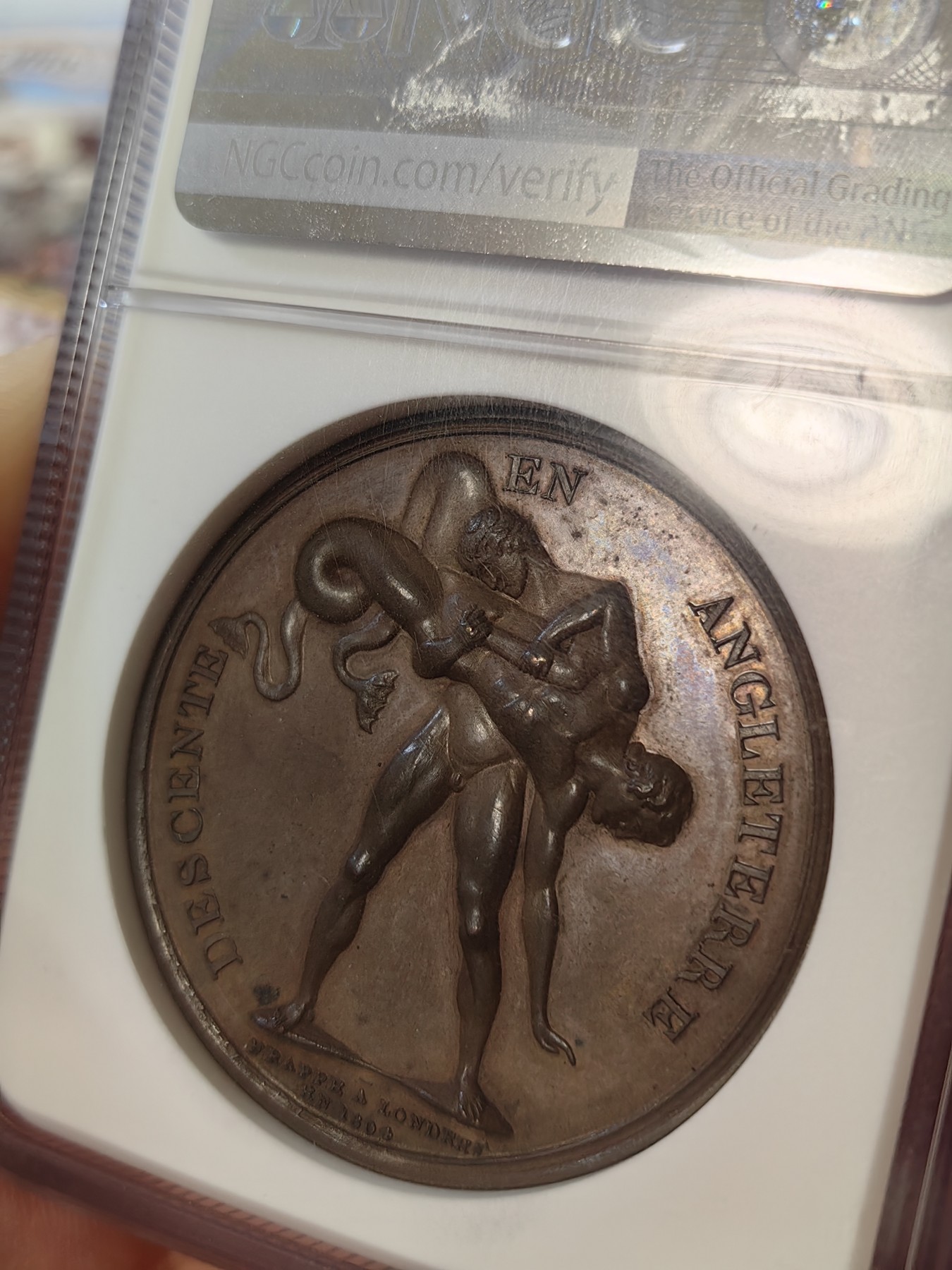 橡树集藏-006场 海纳百川 NGC-ms62 拿破仑1804原铸铜章，入侵英格兰，稀有品种，肖像由DROZ 雕刻（早期人像风格，少见）加厚盒。