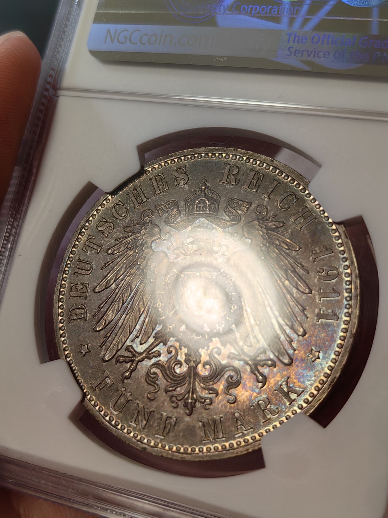 橡树集藏-006场 海纳百川 ngc-pf65 1911年巴伐利亚摄政王90大寿 5马克大银币 n/p双料冠军分 浓郁深彩包浆