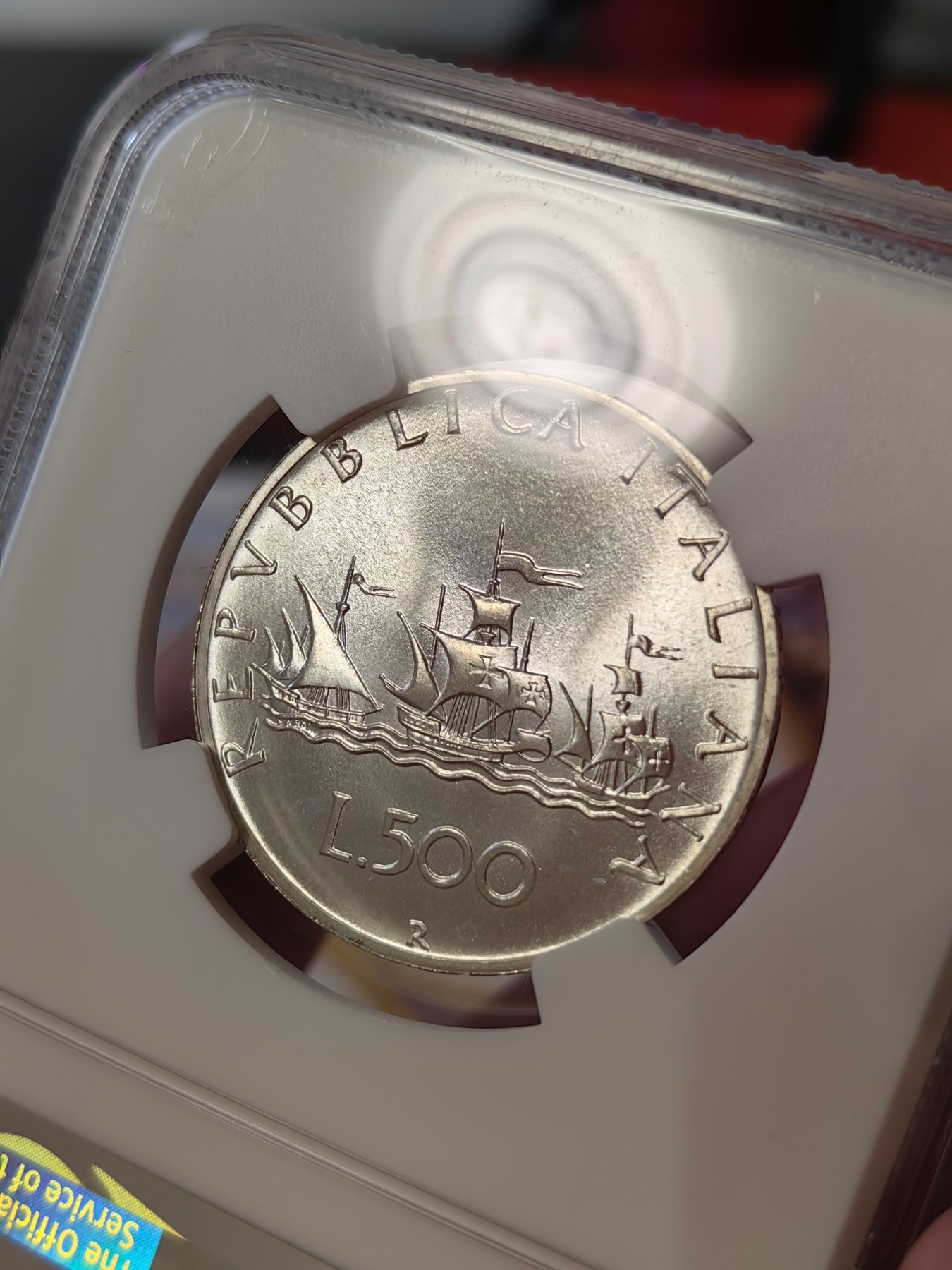 橡树集藏-006场 海纳百川 NGC-MS66  1981年意大利500里拉银币 帆船人妻 经典设计 强车轮原银霜光