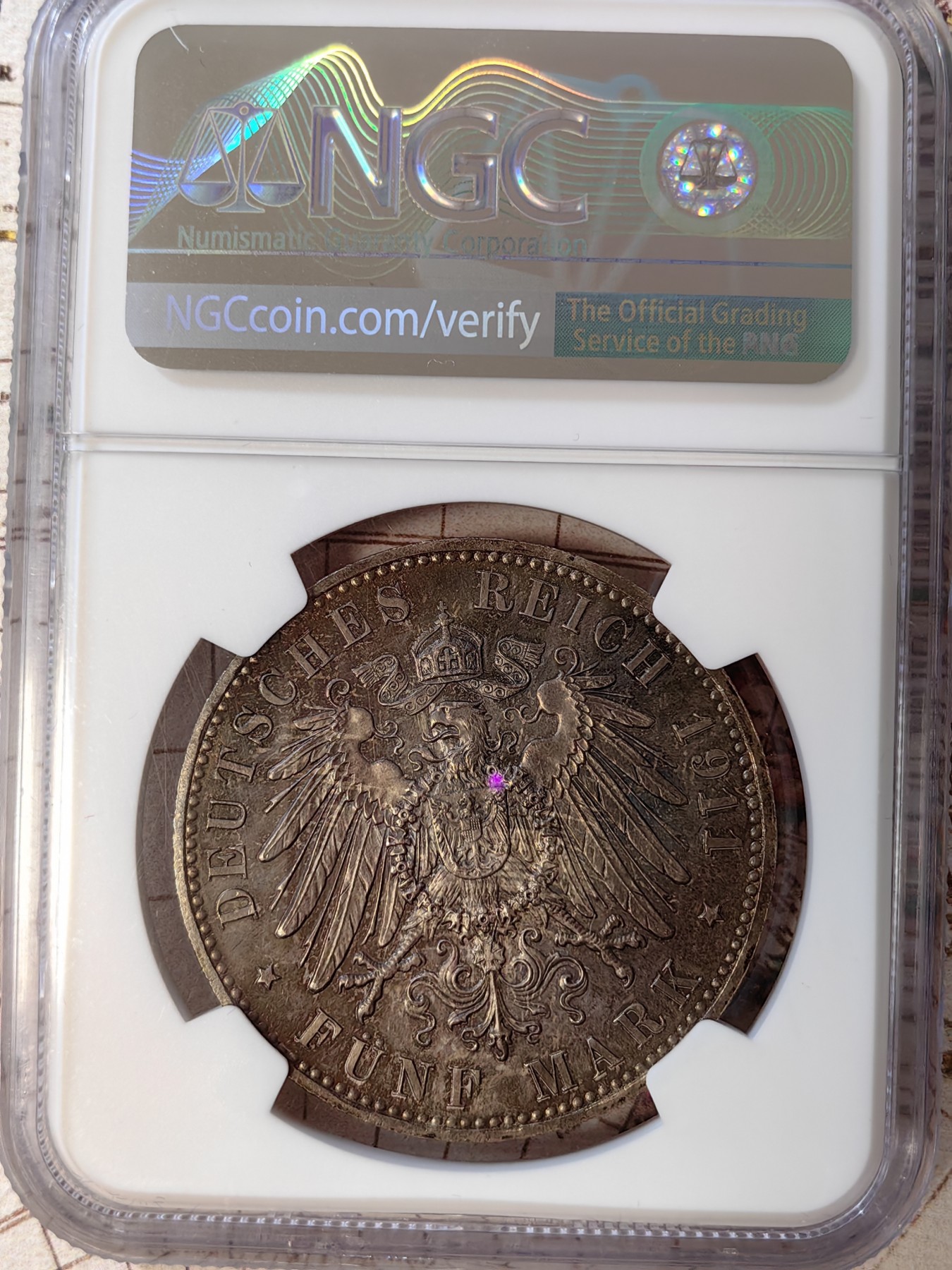 橡树集藏-006场 海纳百川 ngc-pf65 1911年巴伐利亚摄政王90大寿 5马克大银币 n/p双料冠军分 浓郁深彩包浆