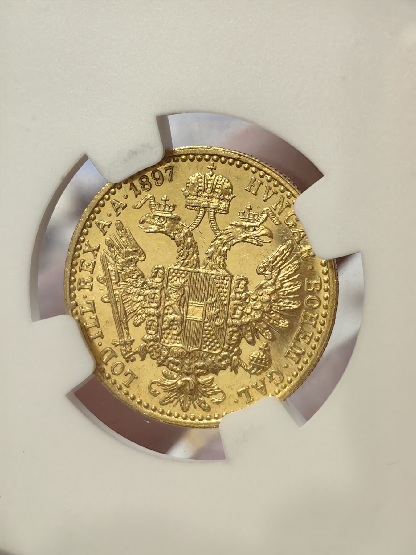 橡树集藏-006场 海纳百川 NGC-MS64PL 1897年奥地利弗朗茨约瑟夫1杜卡特金币，罕见原铸。顶级镜面效果，绝美。 N盒3枚纪录中的冠军分！！！ 今年1月Ha不带PL的 MS63分 成交价660刀