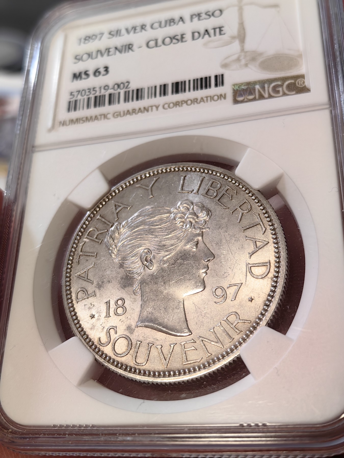 橡树集藏-006场 海纳百川 ngc-MS63 1897年古巴海风卷女神 1比索银币 打制精细 设计绝美