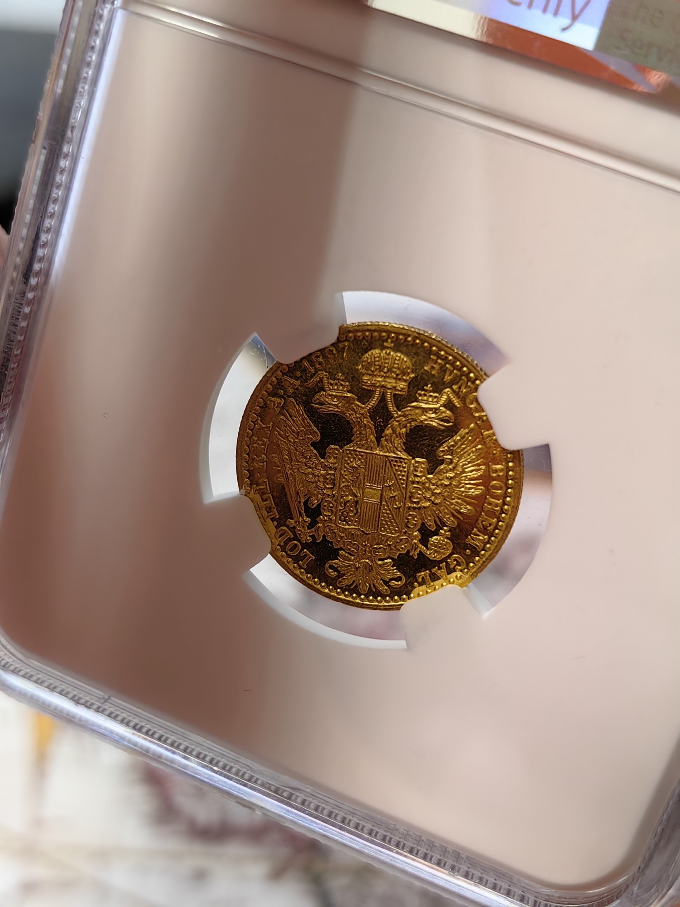 橡树集藏-006场 海纳百川 NGC-MS64PL 1897年奥地利弗朗茨约瑟夫1杜卡特金币，罕见原铸。顶级镜面效果，绝美。 N盒3枚纪录中的冠军分！！！ 今年1月Ha不带PL的 MS63分 成交价660刀