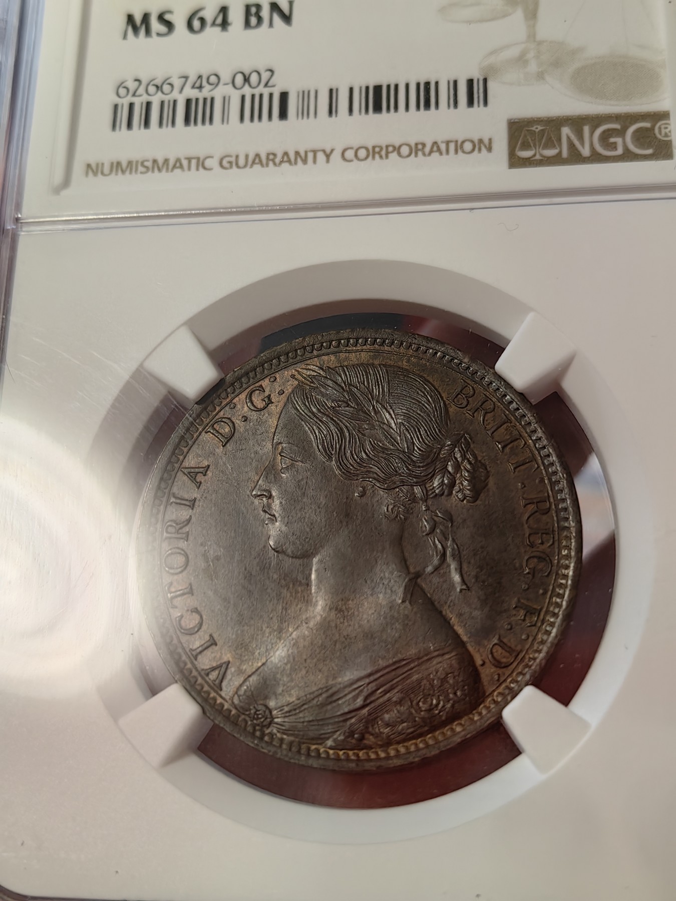 橡树集藏-006场 海纳百川 ngc-Ms64bn 1862年英国维多利亚1便士铜币 底板打制优异 铜色四溢 状态绝佳 感觉低评