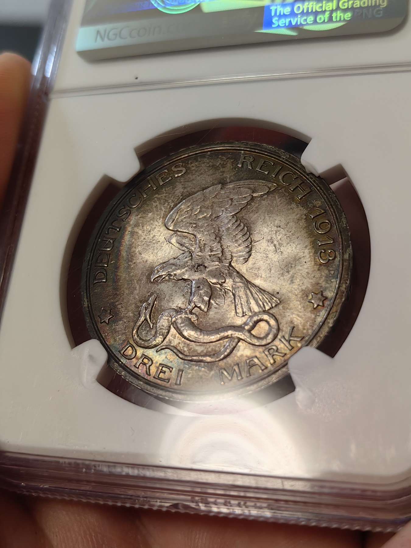 橡树集藏-006场 海纳百川 ngc - MS67 1913年德国3马克 战胜拿破仑 顶级高分精品 完美包浆 浮雕生动 亚军分可遇不可求