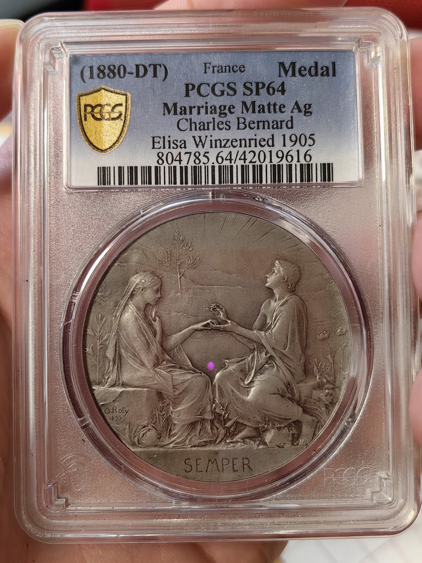 橡树集藏-006场 海纳百川 pcgs-sp64 1880年法国semper真爱永恒婚章 O.Roty经典作品 顶级品相 冠军分 绝美设计