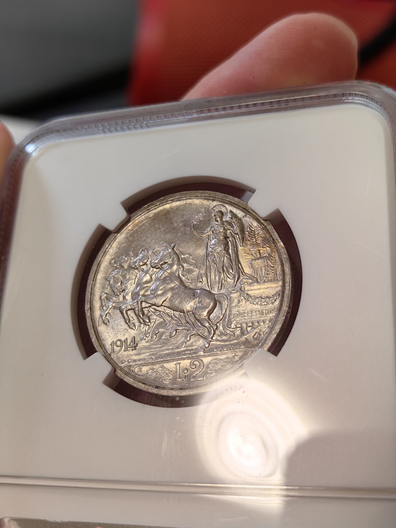 橡树集藏-006场 海纳百川 ngc-MS61 1914 意大利2里拉银币 四驾马车经典设计