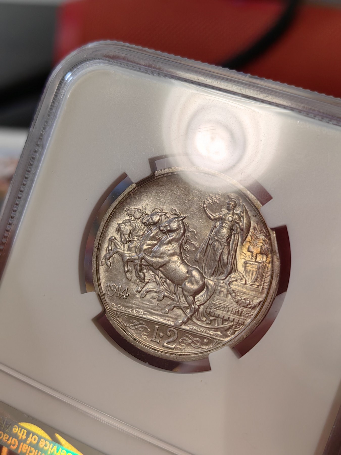 橡树集藏-006场 海纳百川 ngc-MS61 1914 意大利2里拉银币 四驾马车经典设计