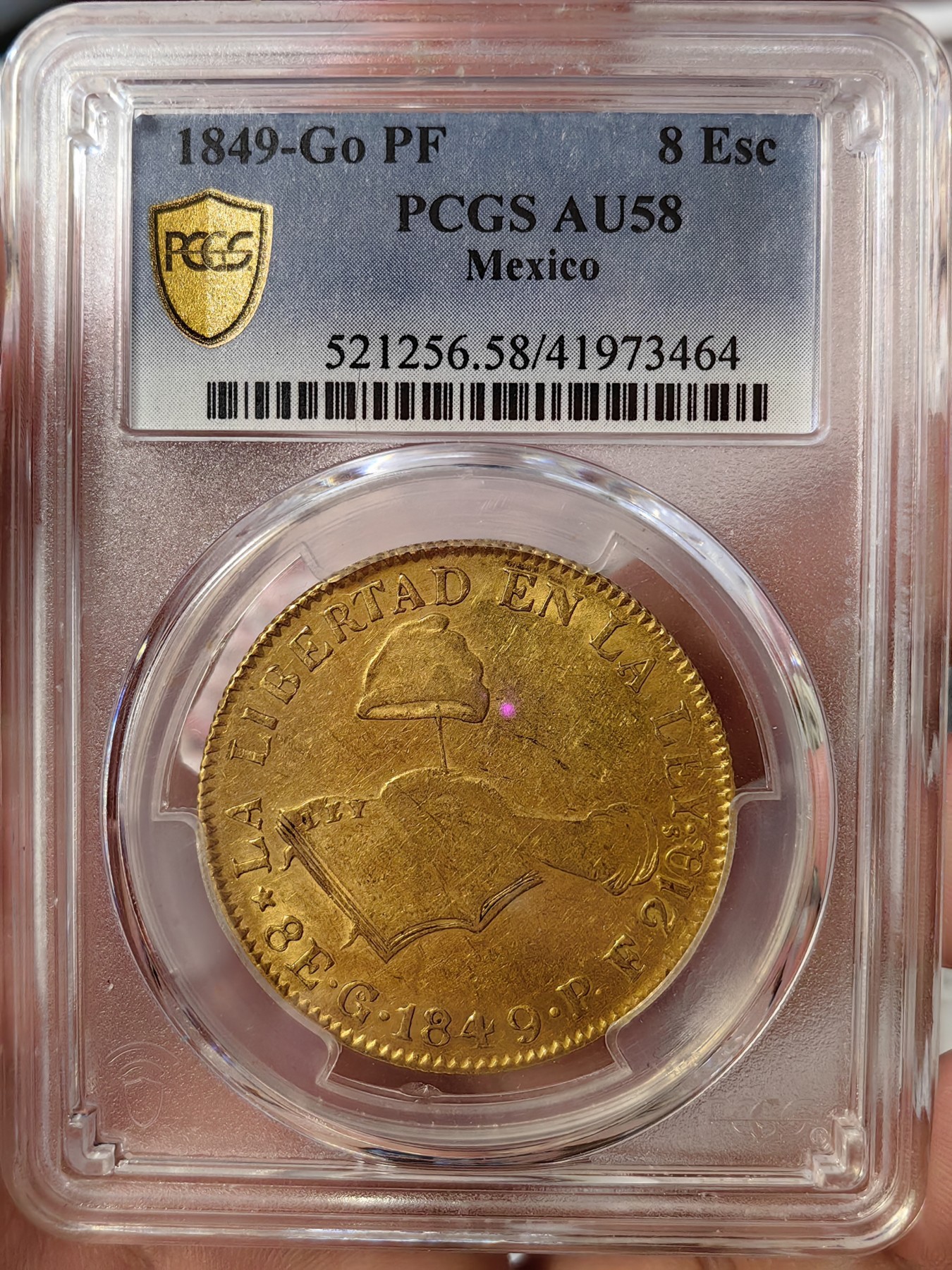 橡树集藏-006场 海纳百川 pcgs-au58 1849年墨西哥8e大金币 自由帽金鹰 老金币投资佳品