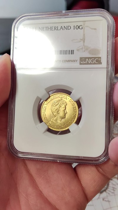 橡树集藏-006场 海纳百川 ngc-ms64 1911年荷兰10盾金币 少妇威廉明娜 状态不错