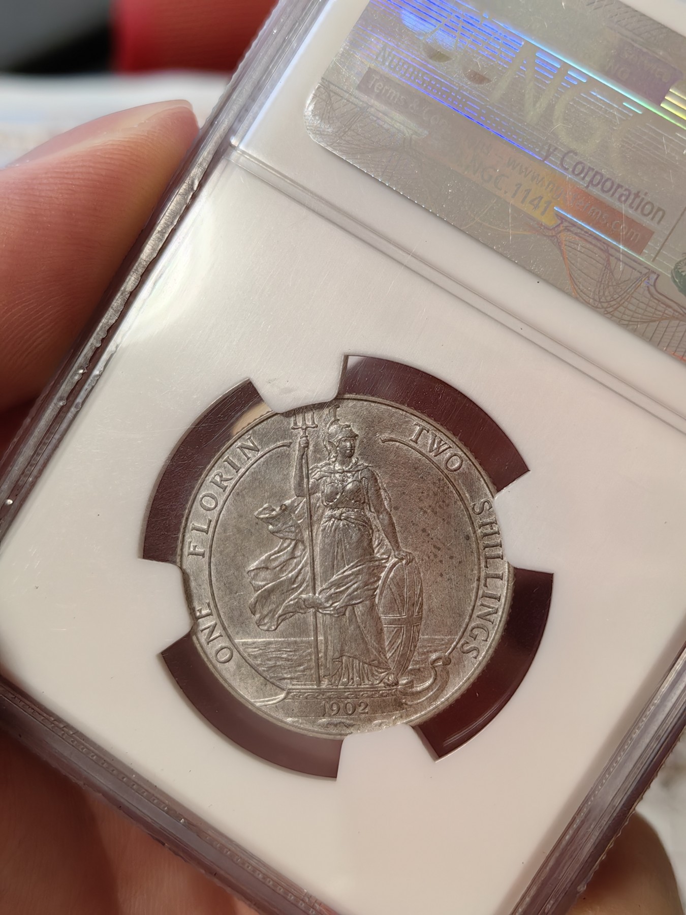 橡树集藏-006场 海纳百川 NGC-pf64 matte 1902年英国爱七海神佛罗林银币 底板高点完美 实物观感极佳 英姿飒爽的不列颠尼亚女神 精制磨砂工艺 英系热门品种 老盒严评 可以自藏的好状态 感觉可以搏分