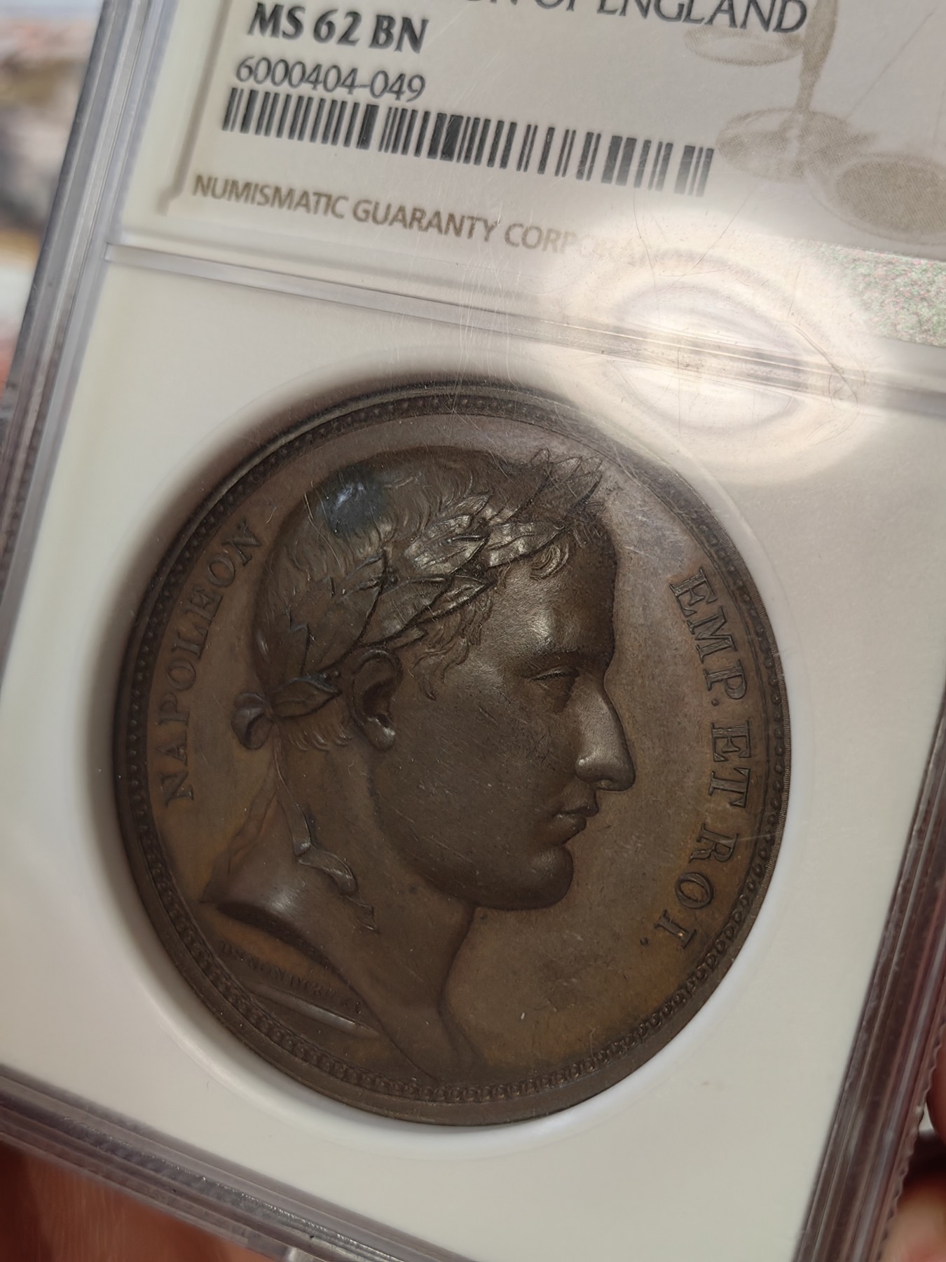 橡树集藏-006场 海纳百川 NGC-ms62 拿破仑1804原铸铜章，入侵英格兰，稀有品种，肖像由DROZ 雕刻（早期人像风格，少见）加厚盒。