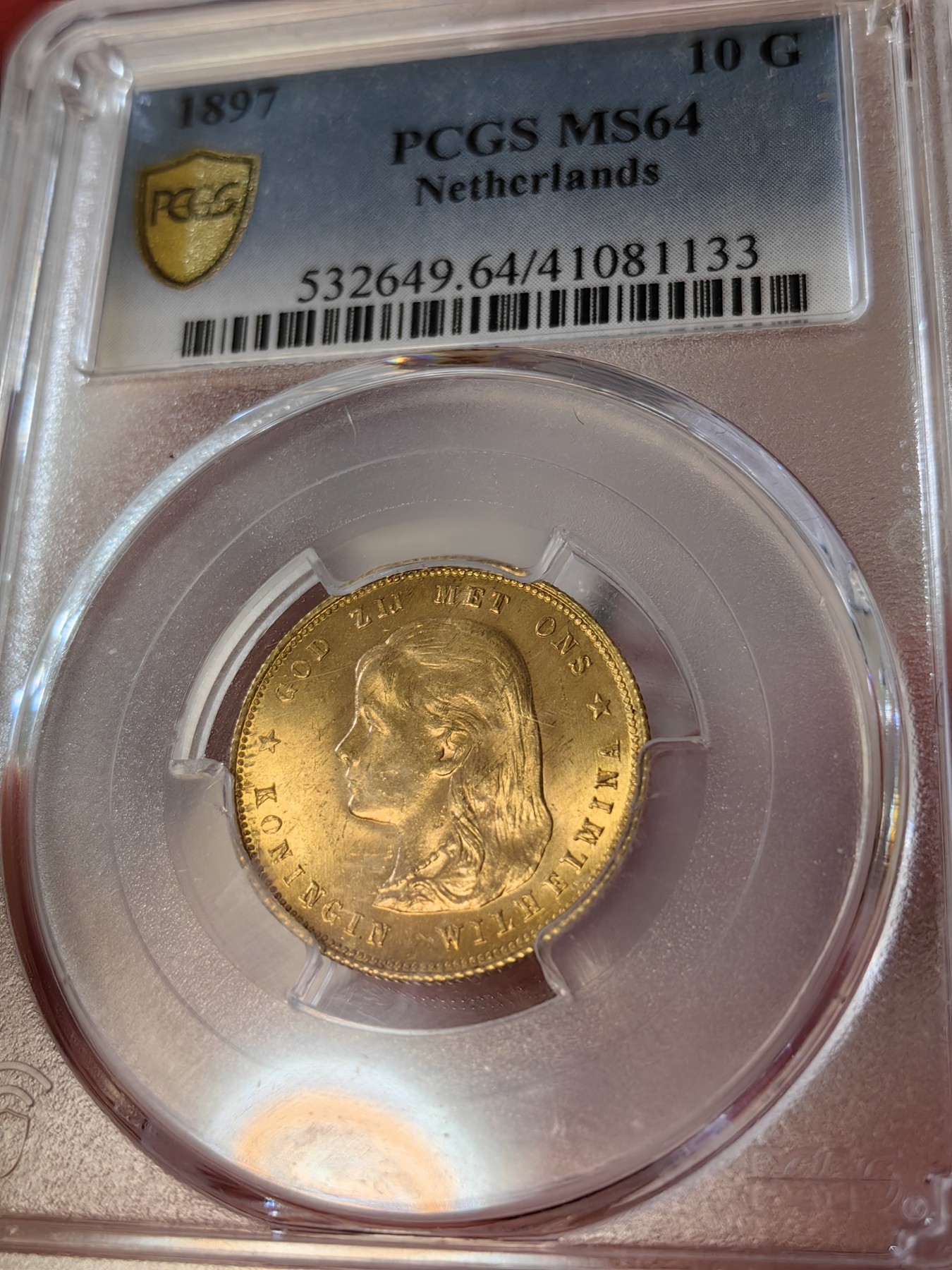 橡树集藏-006场 海纳百川 PCGS-MS64 荷兰 1897年 10盾金币 威廉明娜女王 人见人爱的小萝莉 打制压印十足底板佳 一枚状态很好的小金币 看着使人心情愉悦
