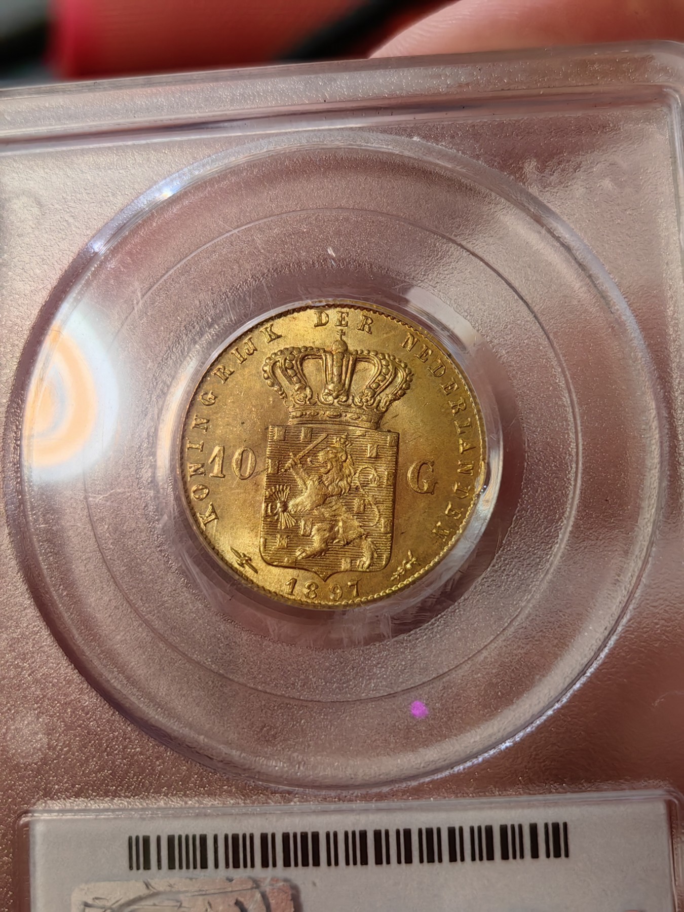 橡树集藏-006场 海纳百川 pcgs-ms64 1897年荷兰威廉明娜10盾金币 可爱的小萝莉 底板打制皆好 pc老盒严评 状态极佳 搏分潜力股