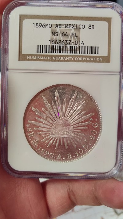 橡树集藏-006场 海纳百川 NGC-MS64PL  1896年墨西哥 8R鹰洋，罕见又养眼的类镜面凝霜效果 冠军分！！！实物绝美，顶级观感。