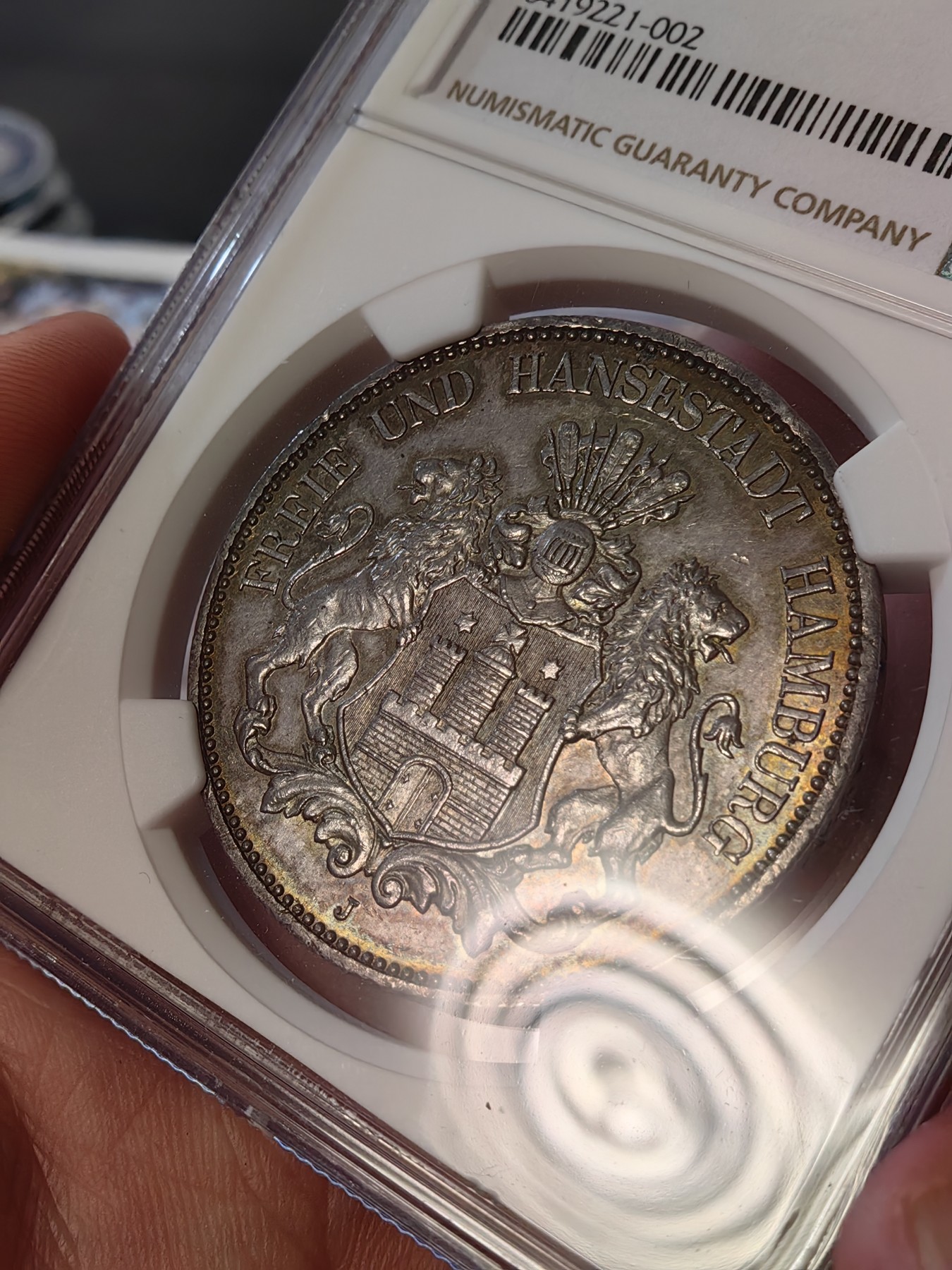 橡树集藏-006场 海纳百川 NGC-MS63 1913年 德国汉堡双狮5马克 温润五彩包浆 沁人心脾 超强底板 严评 入手典藏佳品 