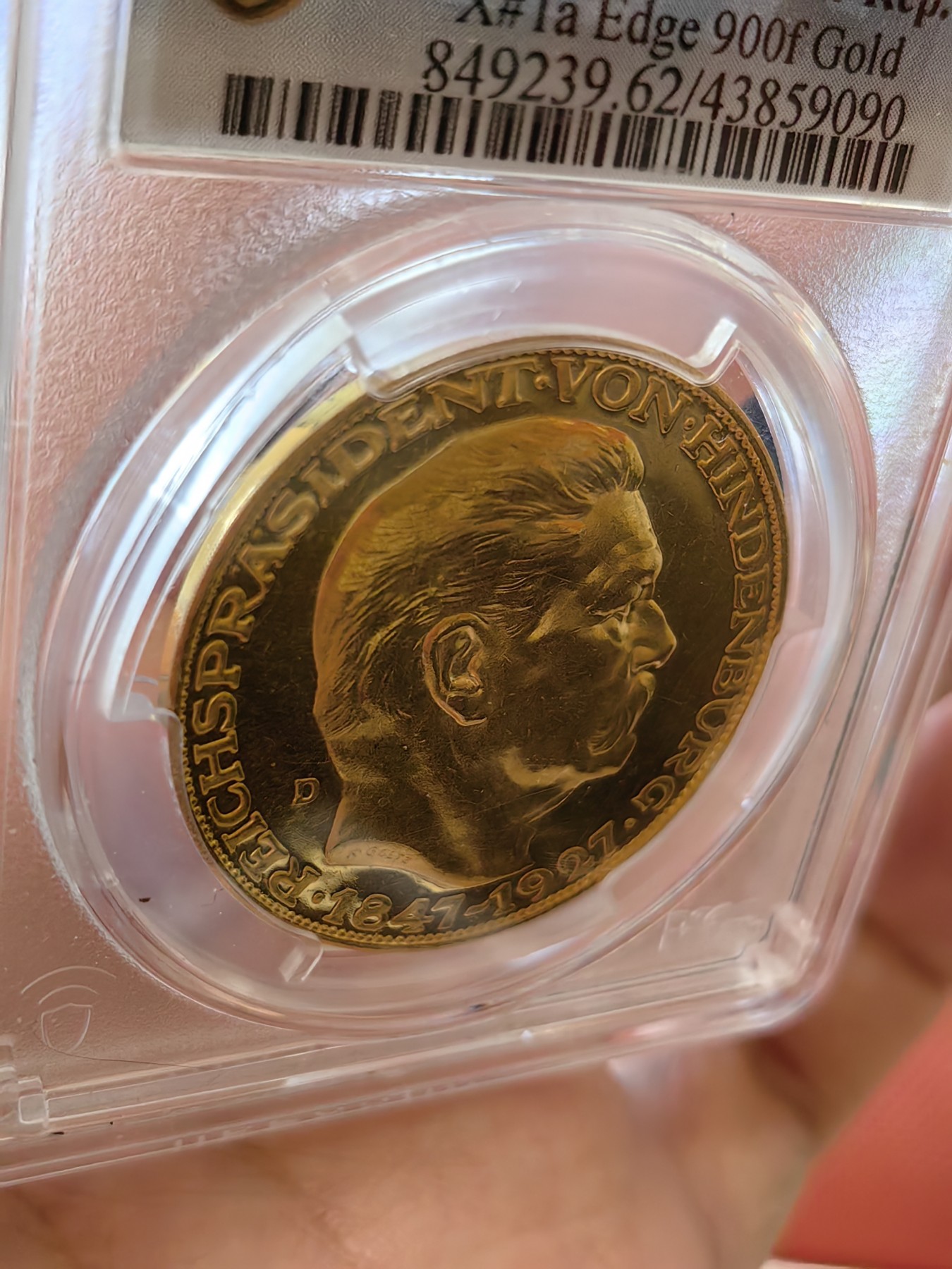 橡树集藏-006场 海纳百川 Pcgs-Sp62 1927年兴登堡大寿5马克型金样 少见卡尔歌茨版大名誉品种 大尺寸黄金制品  实物震撼 镜面绝美