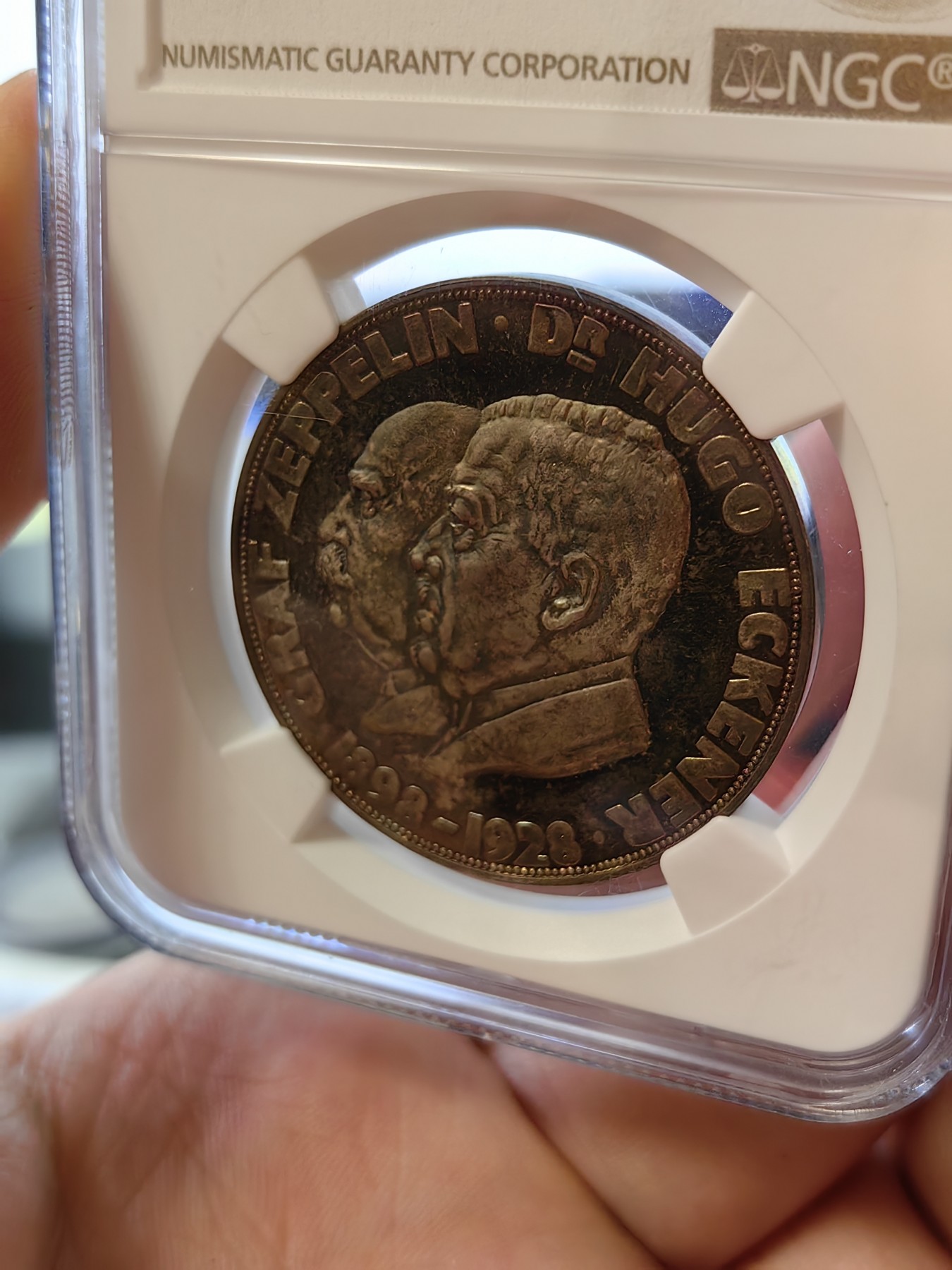 橡树集藏-006场 海纳百川 NGC-ms67 1929 齐柏林飞艇环游世界纪念银章，超顶级高分，镜面五彩。