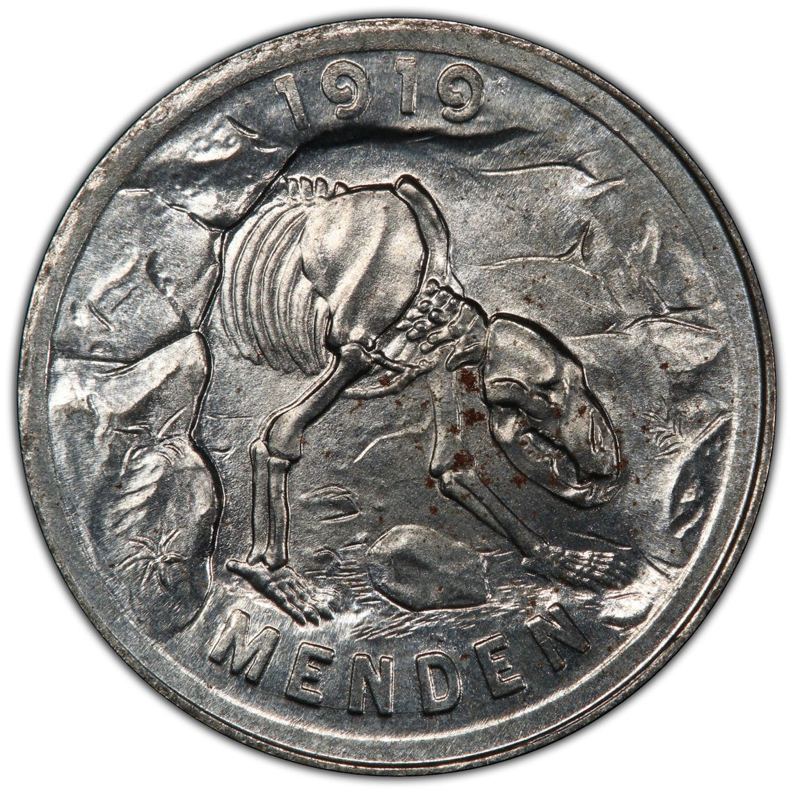 橡树集藏-006场 海纳百川 pcgs-Ms65，德国紧急状态时期50芬尼铁币，数据库唯一记录，冠军分顶级品。大名誉品种。双面1919，极为罕见的铁质洞熊，打制深骏，状态极佳。背面pl感强烈，小镜子。铁币能有此工艺极为难得。 双面1919是洞熊这个品种的大珍，发行量只有150枚左右。此枚市面仅见，可遇不可求～