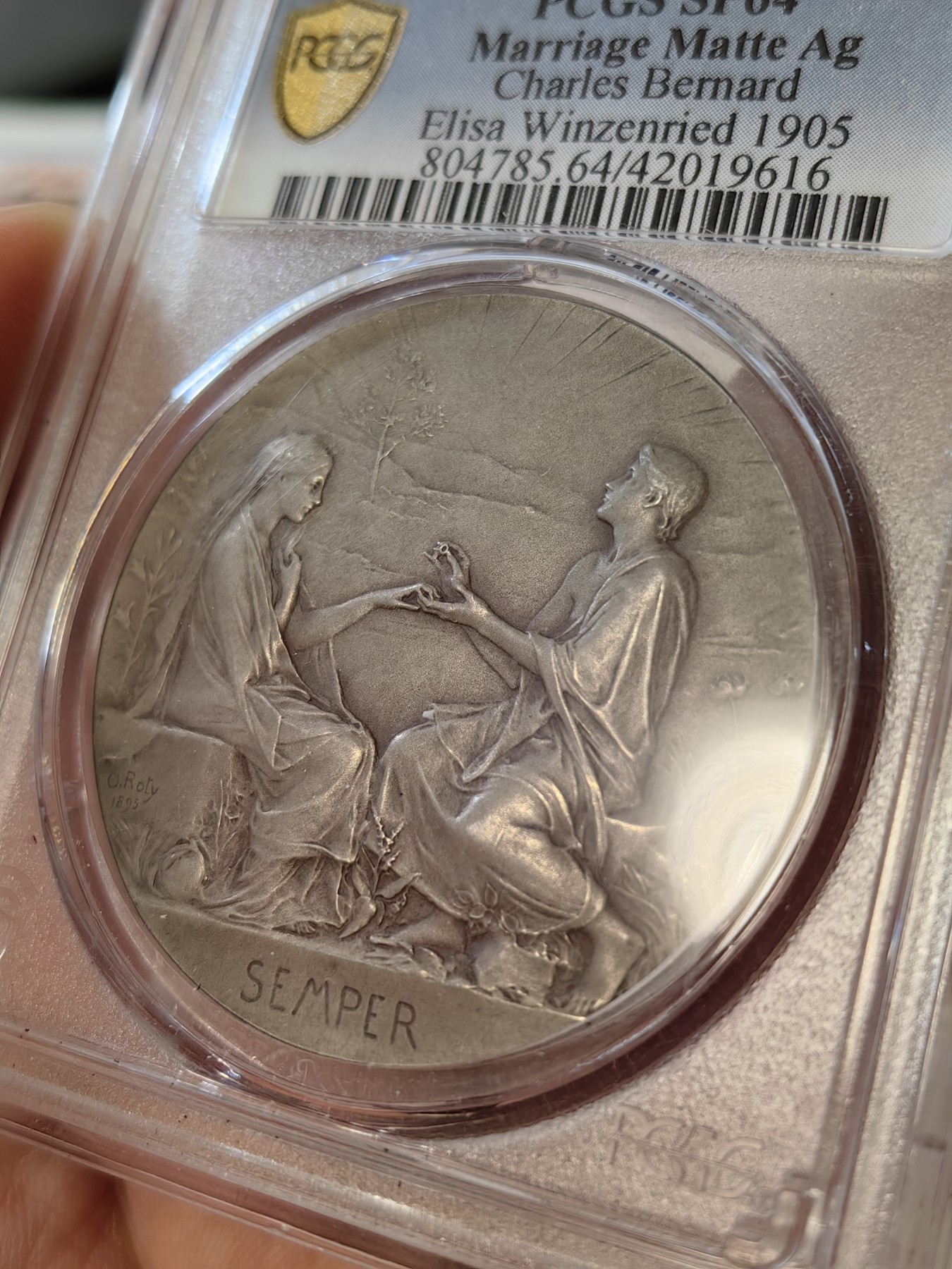 橡树集藏-006场 海纳百川 pcgs-sp64 1880年法国semper真爱永恒婚章 O.Roty经典作品 顶级品相 冠军分 绝美设计