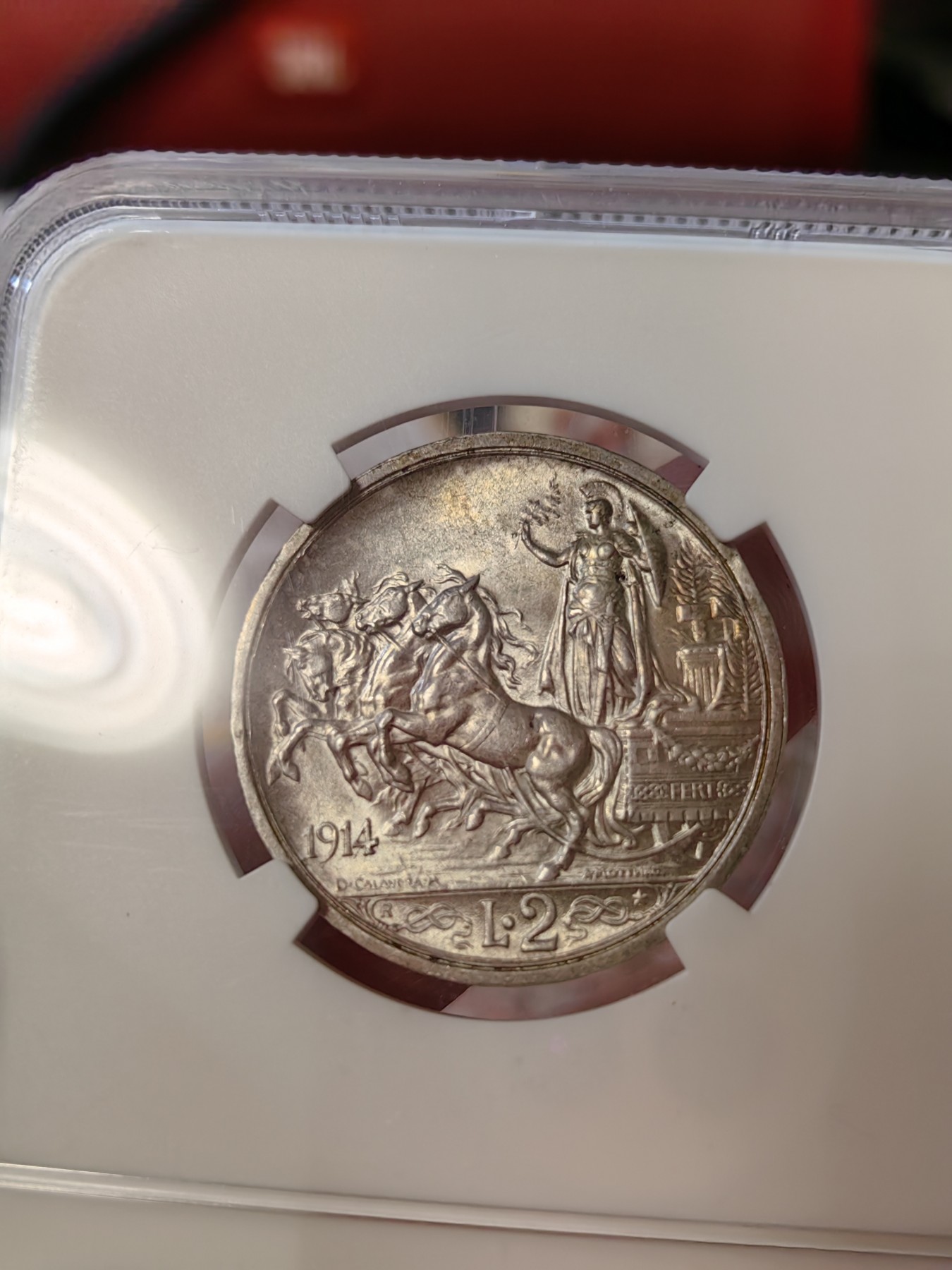 橡树集藏-006场 海纳百川 ngc-MS61 1914 意大利2里拉银币 四驾马车经典设计