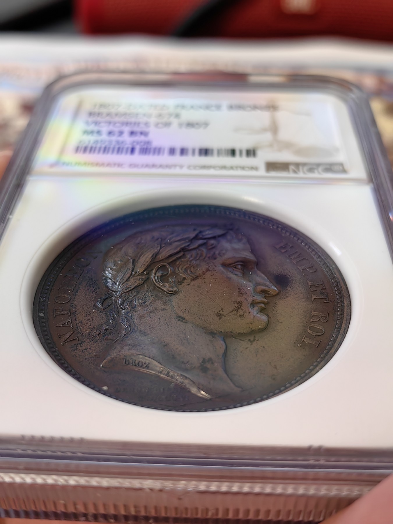 橡树集藏-006场 海纳百川 NGC-ms62 拿破仑 1807 胜利纪念铜章，原铸，背面雄鹰被冠以“胜利之冠”，肖像由DROZ雕刻，加厚盒。