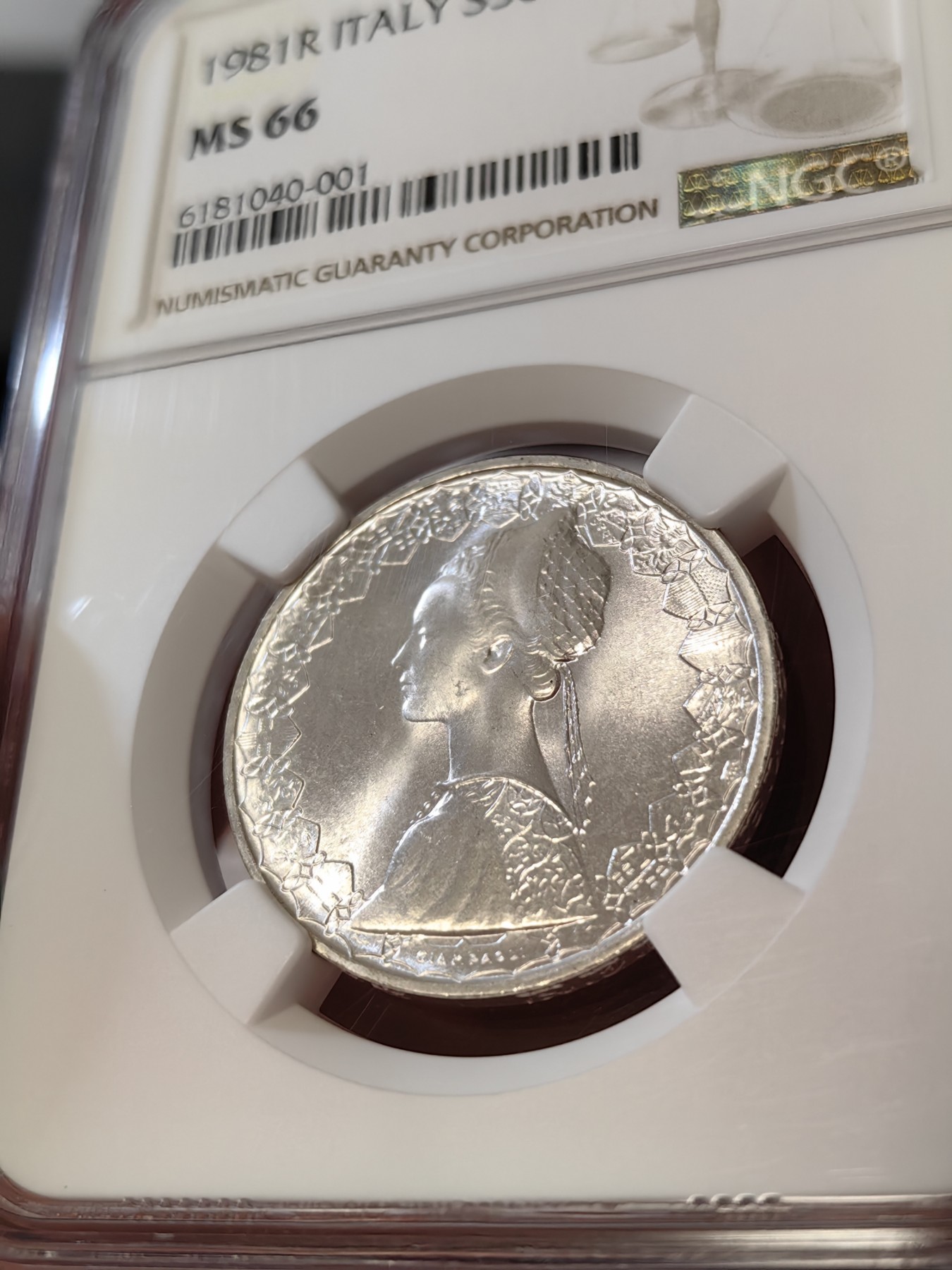 橡树集藏-006场 海纳百川 NGC-MS66  1981年意大利500里拉银币 帆船人妻 经典设计 强车轮原银霜光