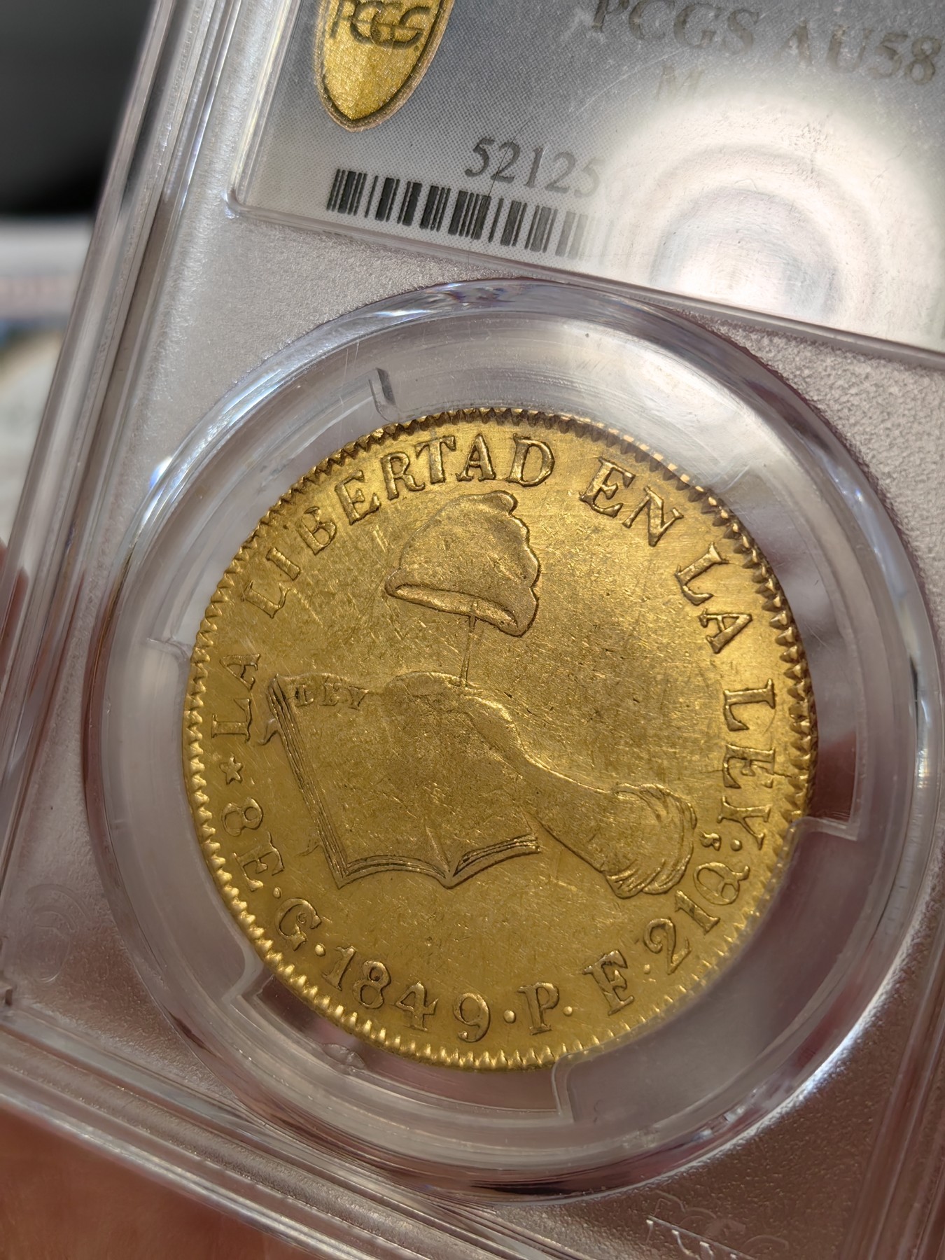 橡树集藏-006场 海纳百川 pcgs-au58 1849年墨西哥8e大金币 自由帽金鹰 老金币投资佳品