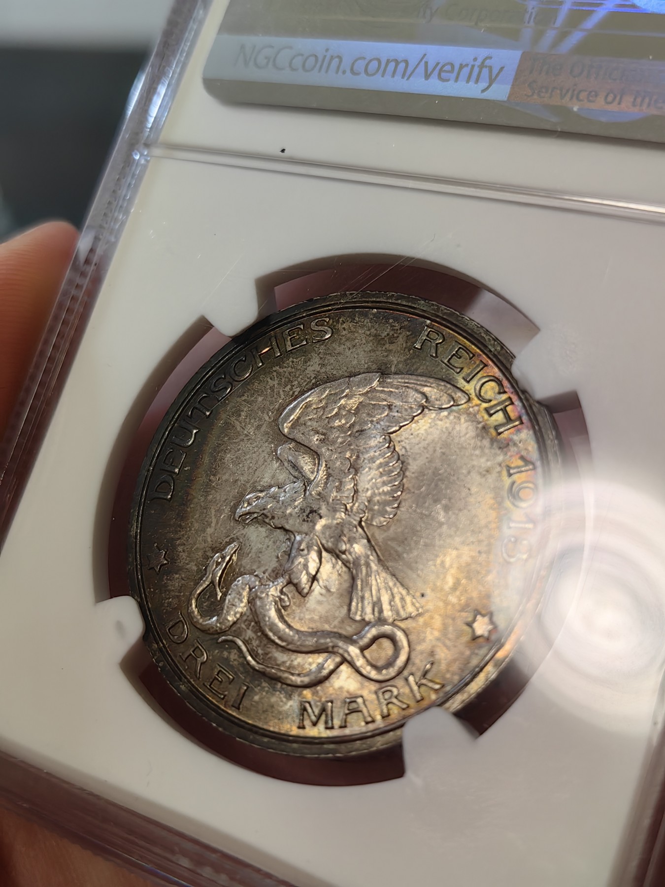 橡树集藏-006场 海纳百川 ngc - MS67 1913年德国3马克 战胜拿破仑 顶级高分精品 完美包浆 浮雕生动 亚军分可遇不可求