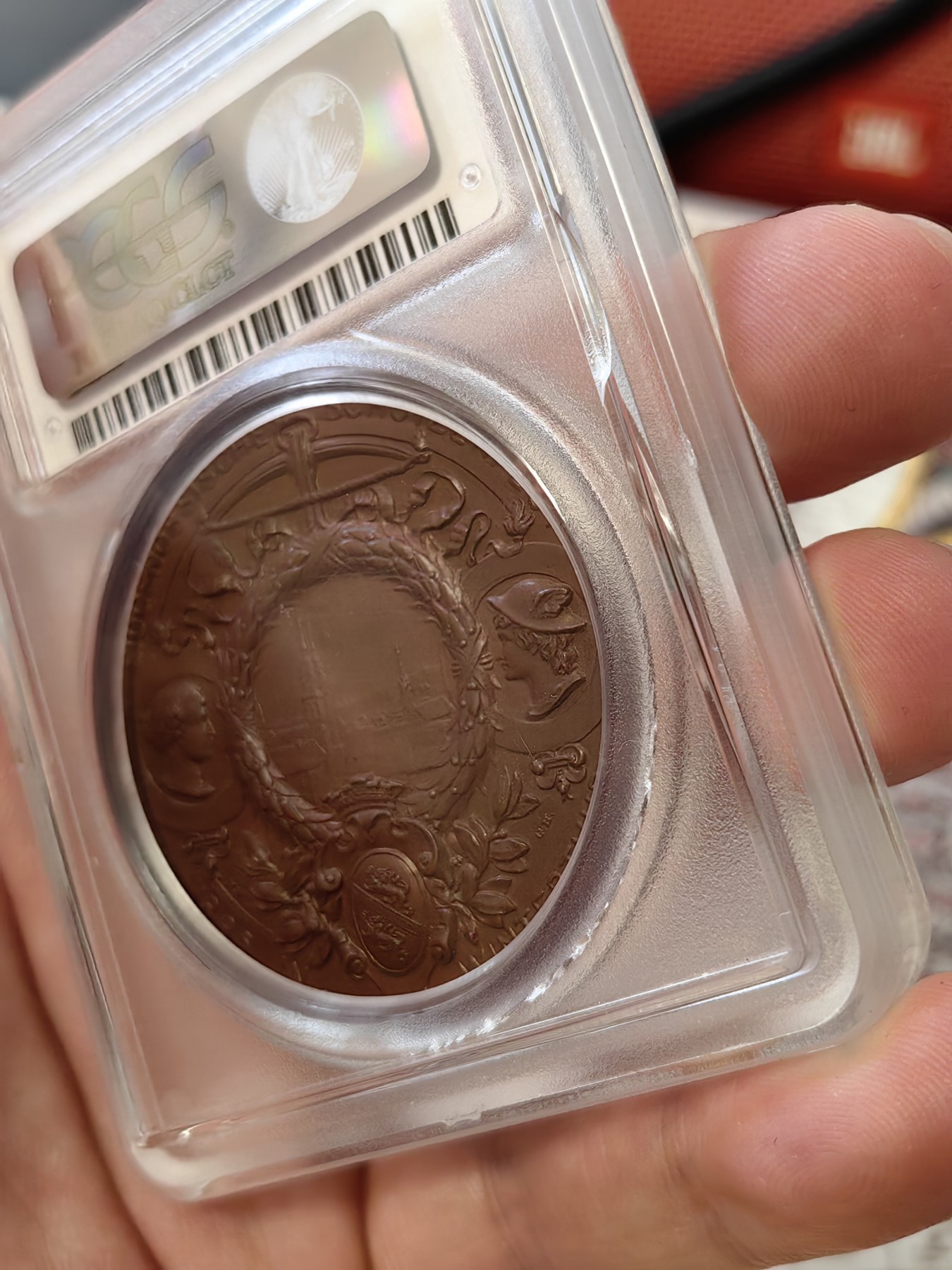 橡树集藏-006场 海纳百川 pcgs-sp65 1895年瑞士温特图尔射击节铜章 高浮雕加厚盒 绝美巧克力 裸体女神 城市景观 热门题材 盒子有伤