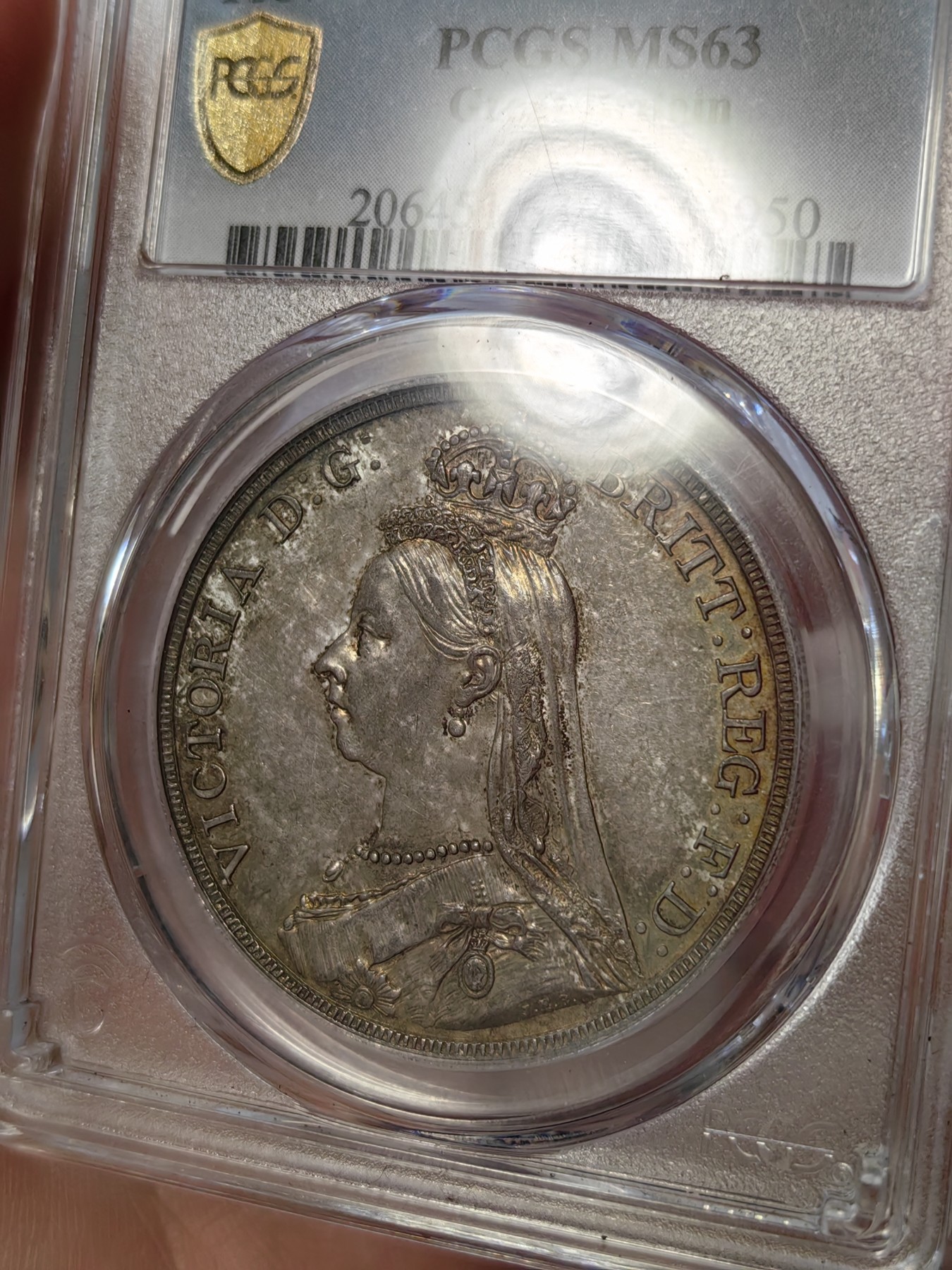 橡树集藏-006场 海纳百川 pcgs ms63 1887年英国1克朗 维多利亚马剑克朗 大热品种无需多言 此枚双面老包浆 经典锦盒彩 实物状态一流