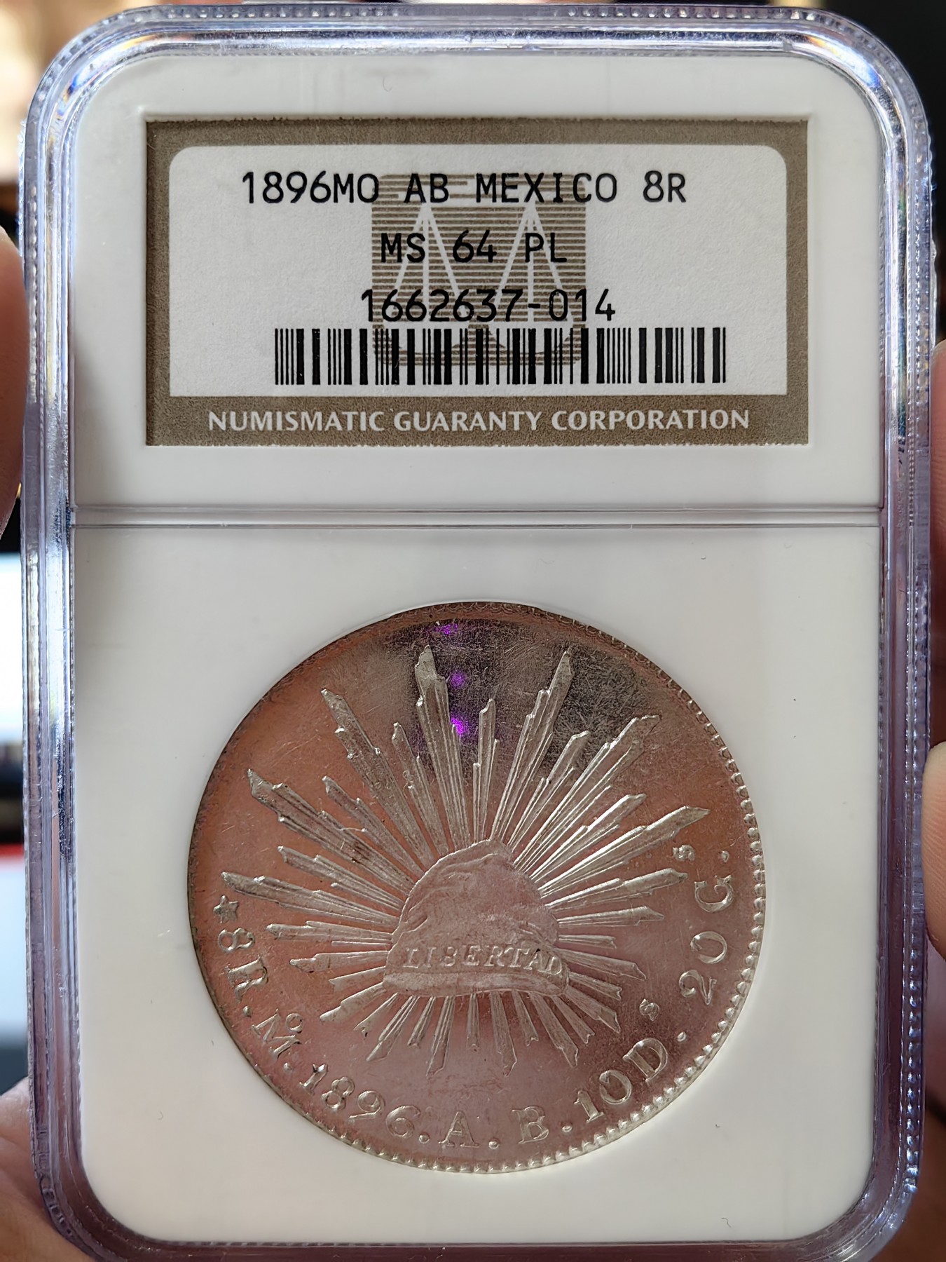 橡树集藏-006场 海纳百川 NGC-MS64PL  1896年墨西哥 8R鹰洋，罕见又养眼的类镜面凝霜效果 冠军分！！！实物绝美，顶级观感。