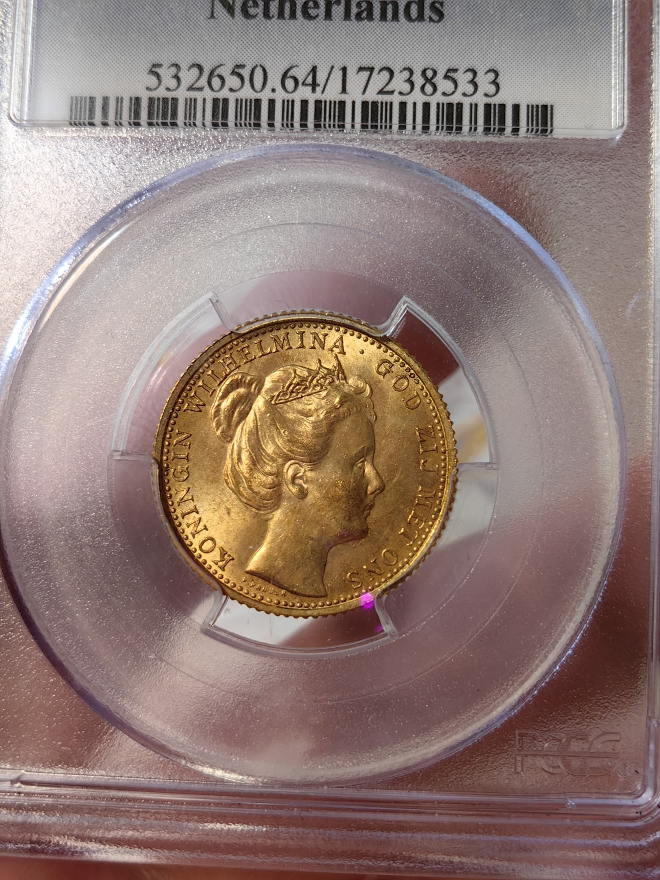 橡树集藏-006场 海纳百川 pcgs-ms64 1898年荷兰威廉明娜10盾金币 可爱的小萝莉 底板打制皆好 状态极佳  高分皇冠萝莉头 非常少见 金光四溢 自藏佳品