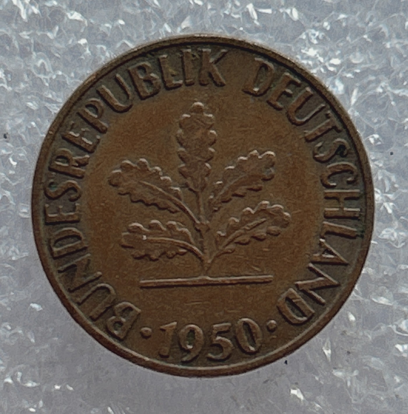 全场一元起拍 世界钱币散币场 第八期 1950年 联邦德国 橡叶1芬尼枫叶铜币