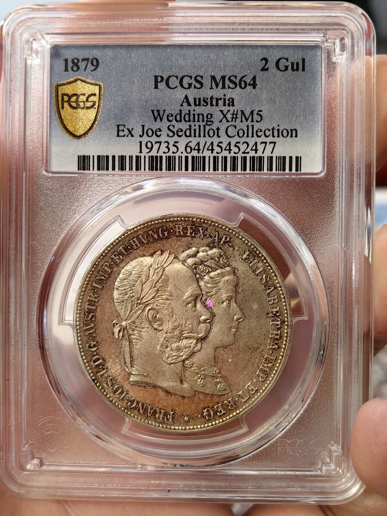 橡树集藏-006场 海纳百川 pcgs-ms64 1879年奥地利2盾大银 茜茜公主银婚纪念 欧陆淺杏仁老包浆 丝滑原银霜光 滴水未下 美就一个字 高分状态超好 可堪自藏 大热门品种 持续上涨中